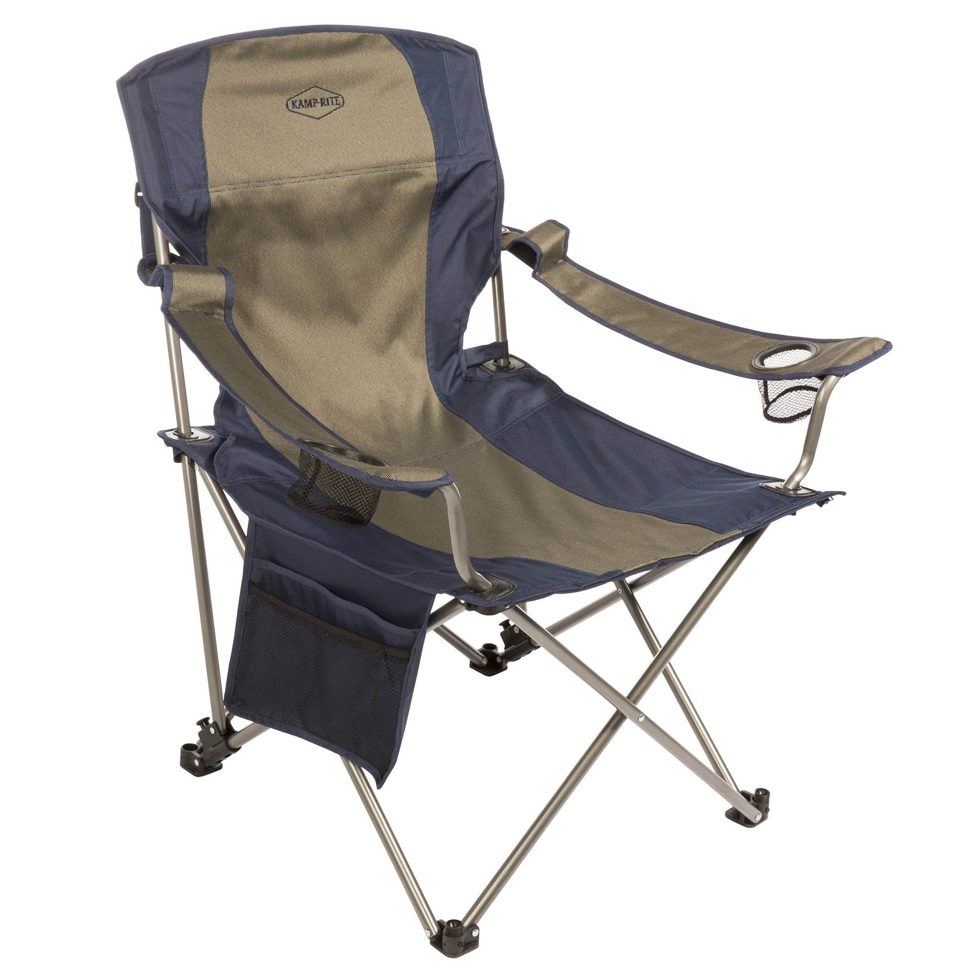 Kamp-Rite Outdoor Folding Lounge Chair w/ Detachable Footrest, Blue/Tan (2 Pack) - Image 4