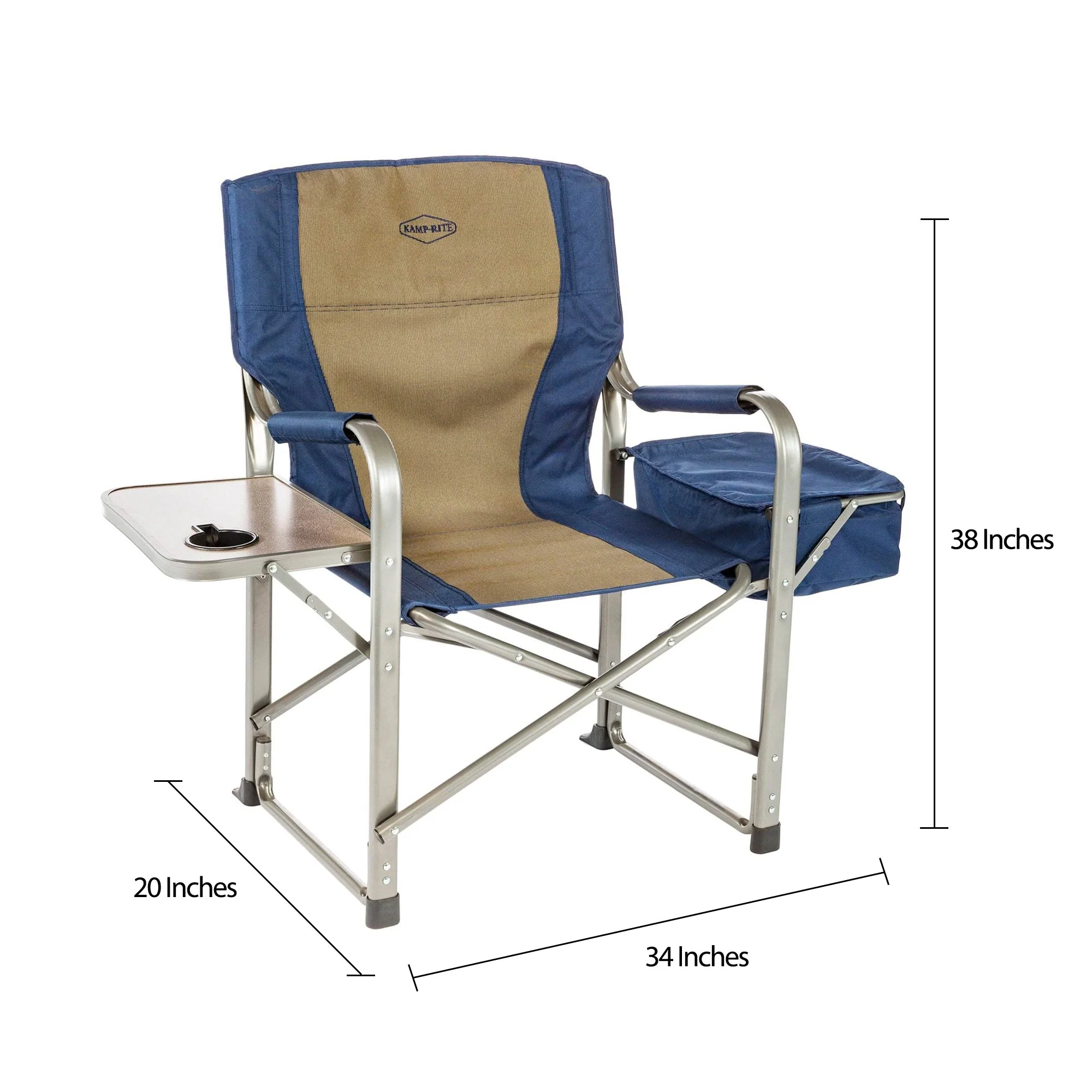 Kamp-Rite Portable Director's Chair w/Cooler, Cup Holder, & Side Table, Navy/Tan - Image 4