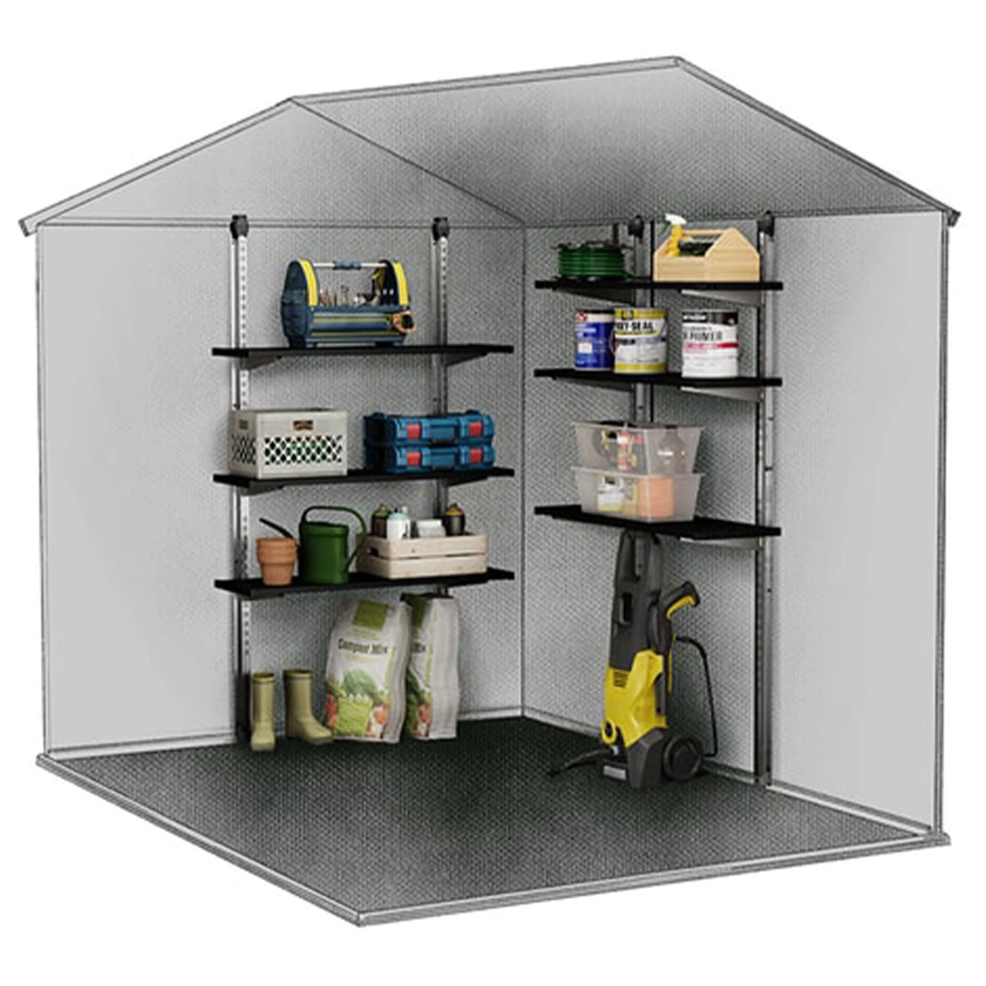 Keter 40 Inch All Weather Steel Utility Storage Shed Shelf Kit, 2 Pack, Black - Image 8