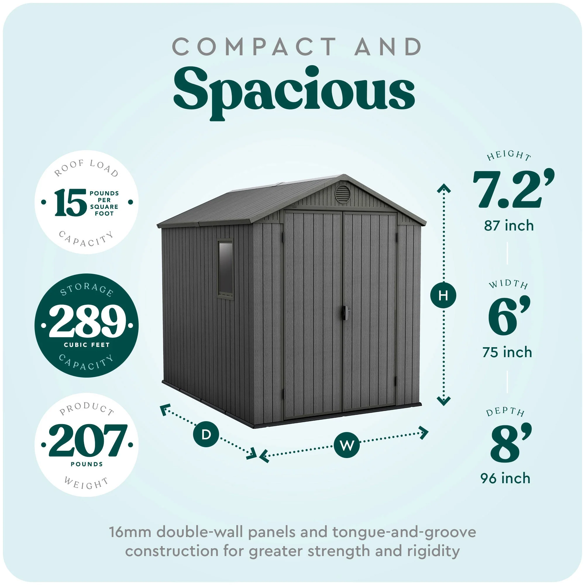 Keter Darwin 6x8 Foot Outdoor Garden Storage Shed with 40 Inch Steel Shelf Kit - Image 4
