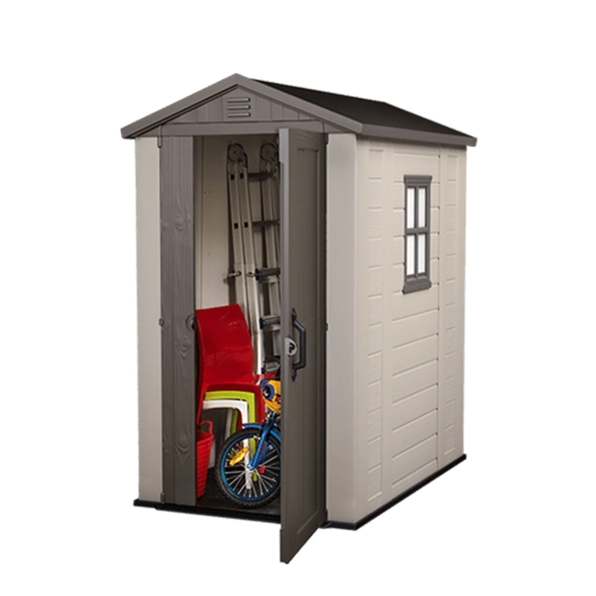 Keter Factor 4 x 6 Foot Outdoor Garden Tool Storage Shed with Window, Brown - Image 9