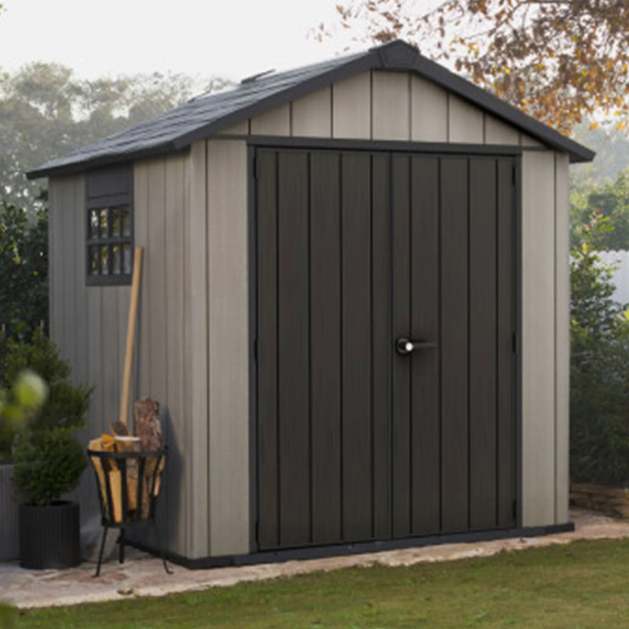 Keter Oakland 7 x 7.5 Foot Outdoor Garden Tool Storage Shed with Windows, Gray - Image 7