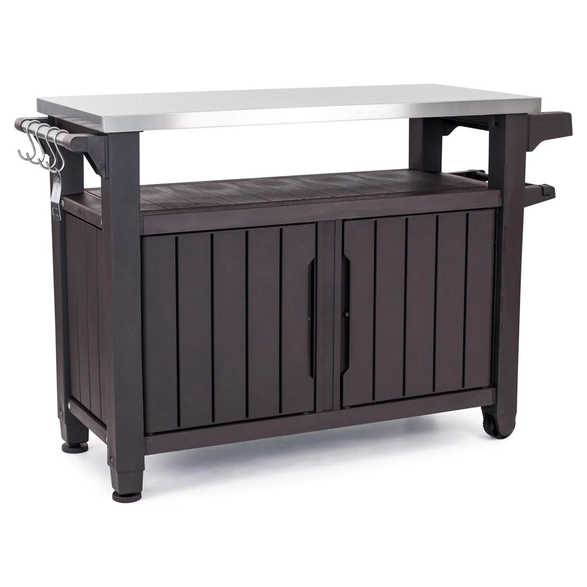 Keter Unity 40 Gallon and Unity XL Rolling Bar Cart with Storage Cabinet, Brown - Image 3