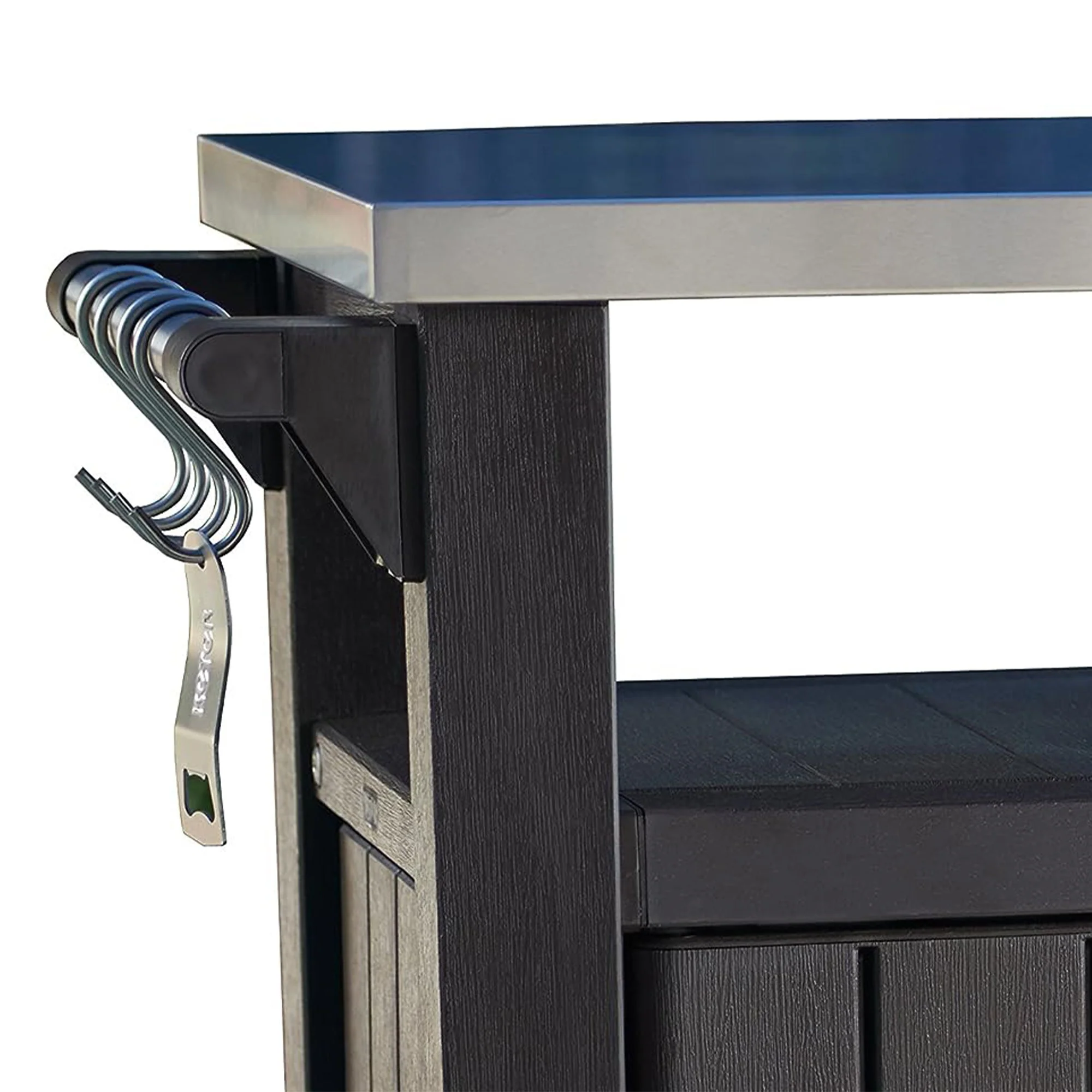 Keter Unity XL Outdoor Kitchen Rolling Bar Cart with Storage Cabinet, Brown - Image 8