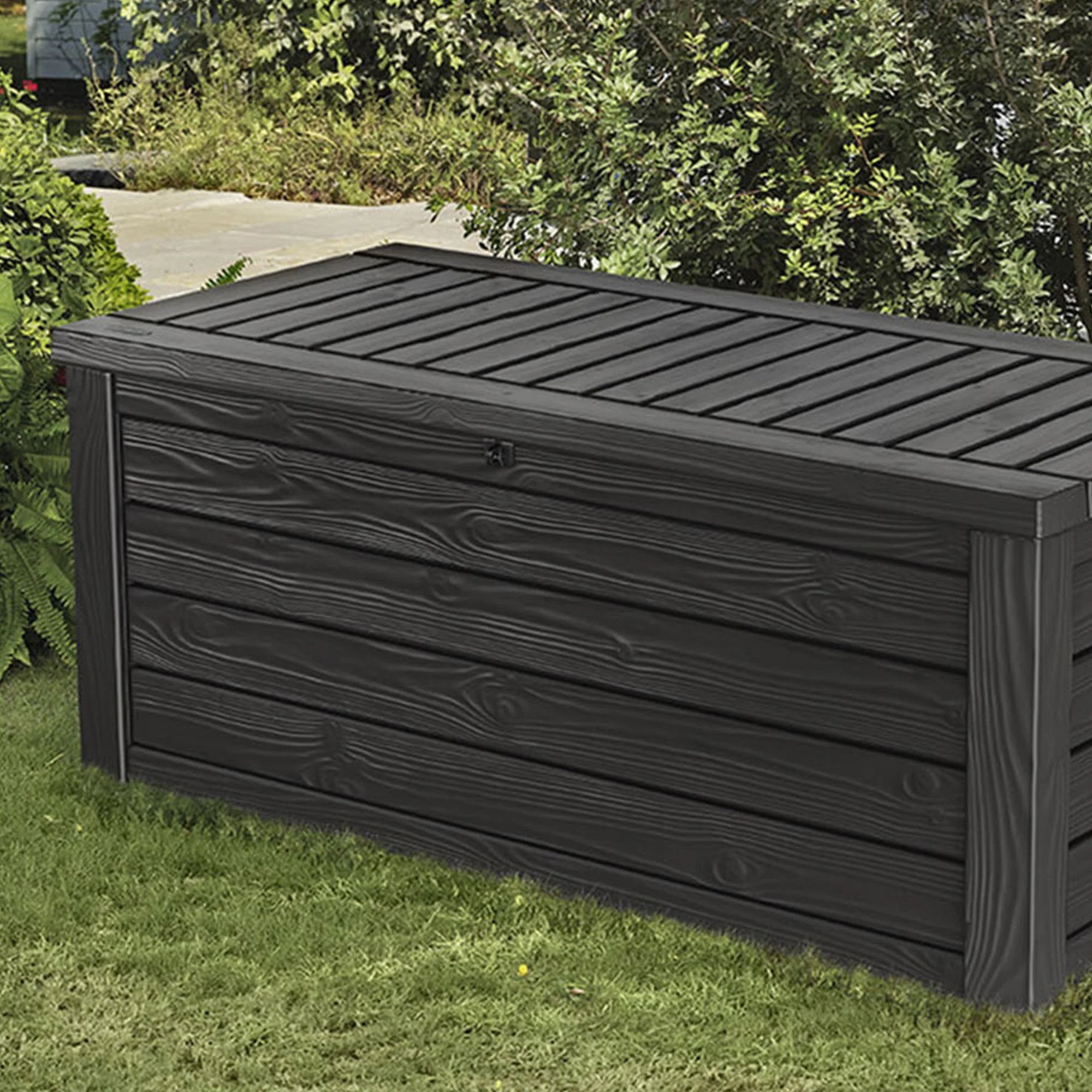 Keter Westwood Outdoor 150 Gal Deck Storage Box for Yard Tools, Grey (2 Pack) - Image 10