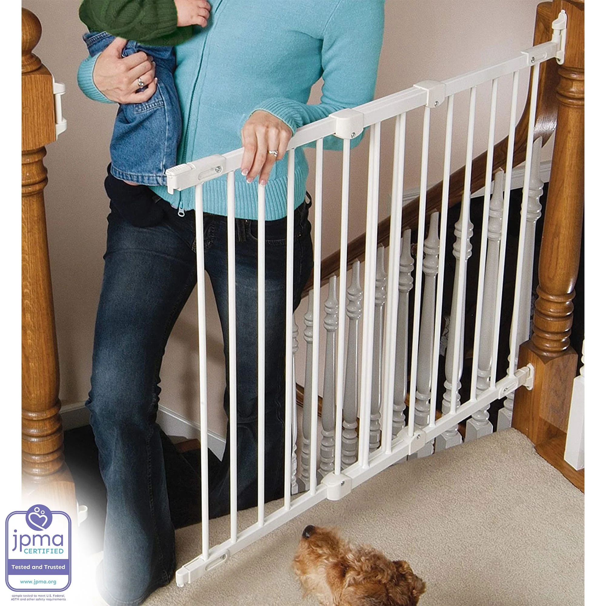 KidCo Angle Mount Safeway Stair Top Quick Release Baby Gate, White (2 Pack) - Image 8