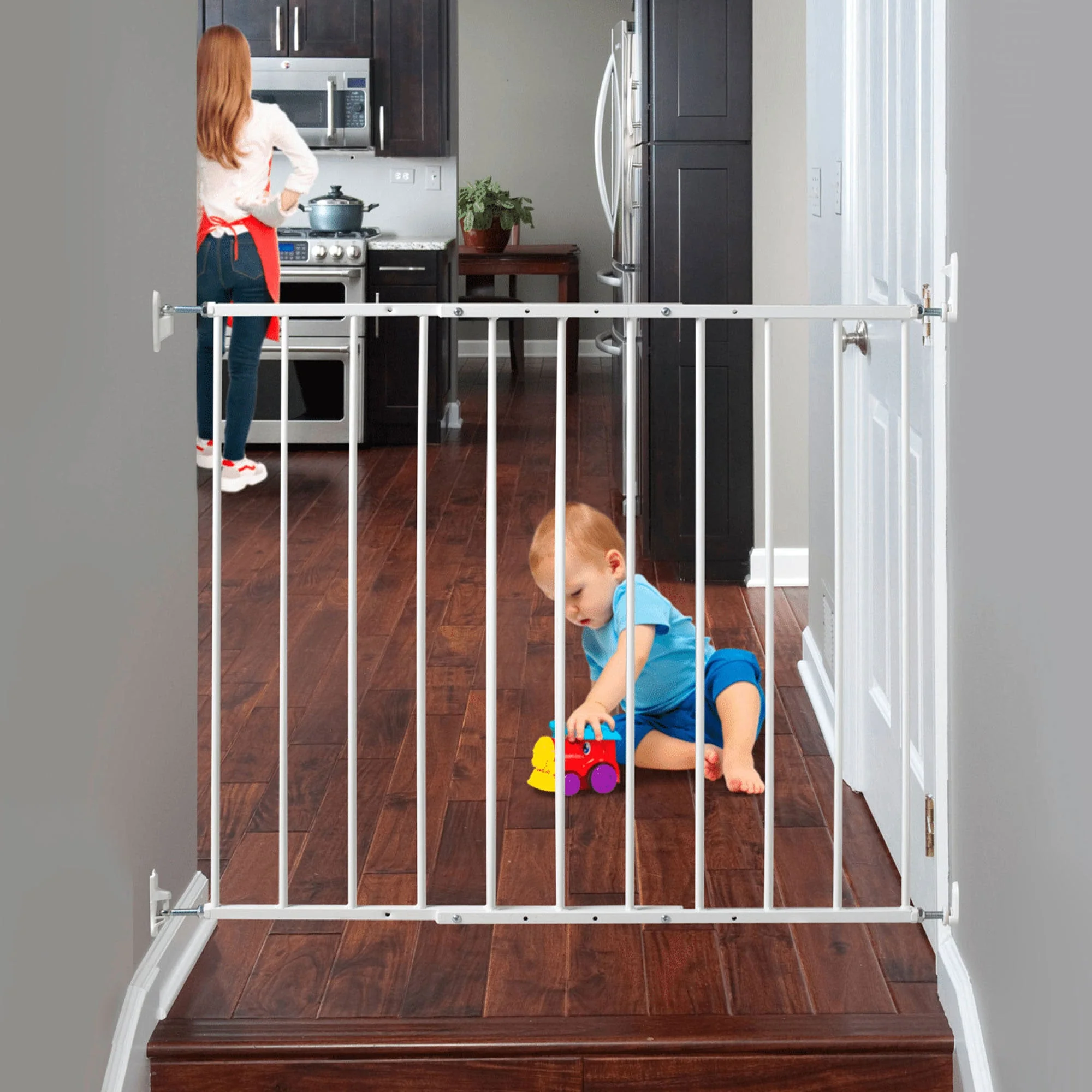 KidCo Safeway Top of Stairs Quick Release Baby Gate, 42.5x30.5", White (3 Pack) - Image 8