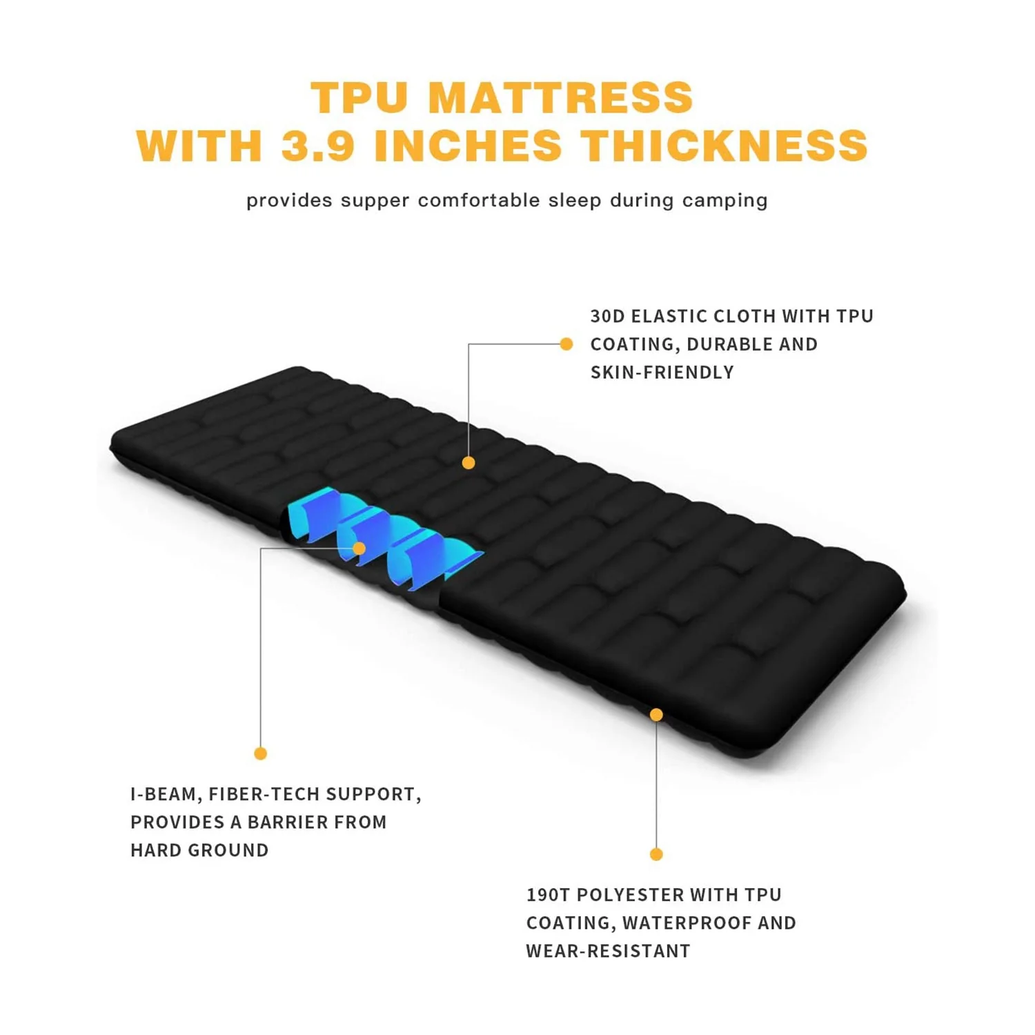 KingCamp 74.8 x 24.8 Inch Outdoor Waterproof Inflatable Sleeping Pad, Black - Image 3