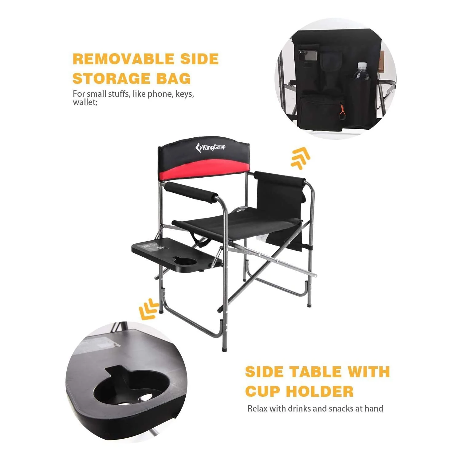 KingCamp Compact Camping Folding Chair with Side Table and Storage Pocket, Red - Image 2