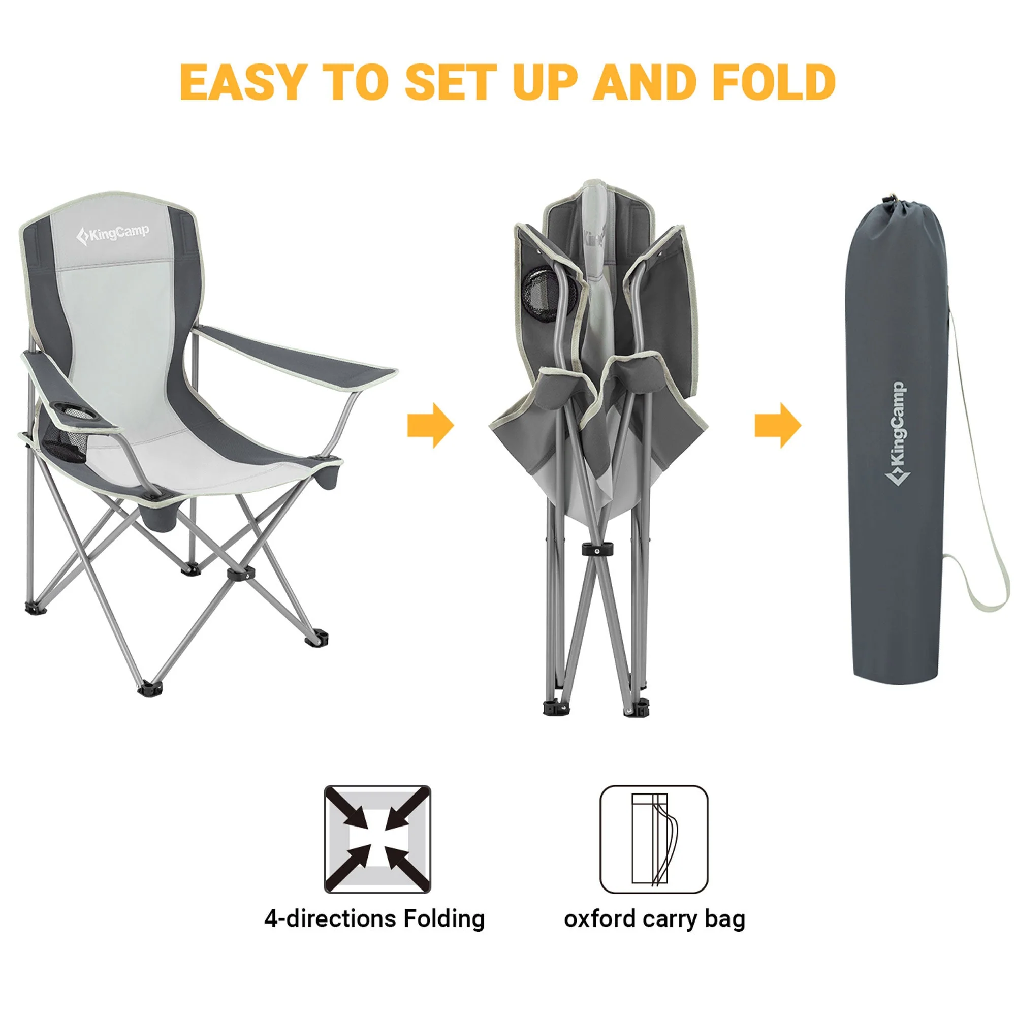 KingCamp Lightweight Foldable Outdoor Camping Lounger Chair, 2 Pack, Black/Grey - Image 6