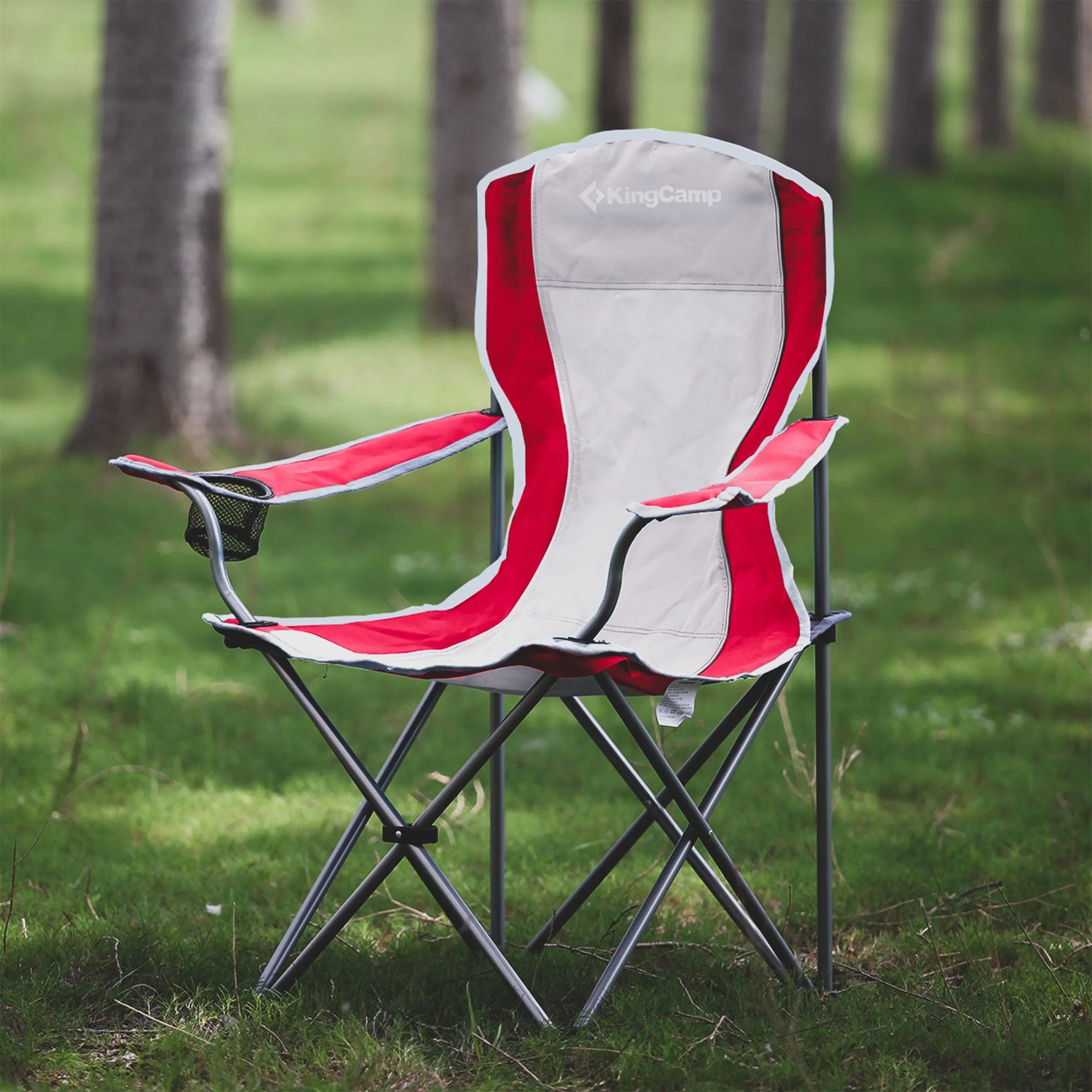 KingCamp Lightweight Folding Outdoor Camping Chair with Cupholder, Red/Gray - Image 11