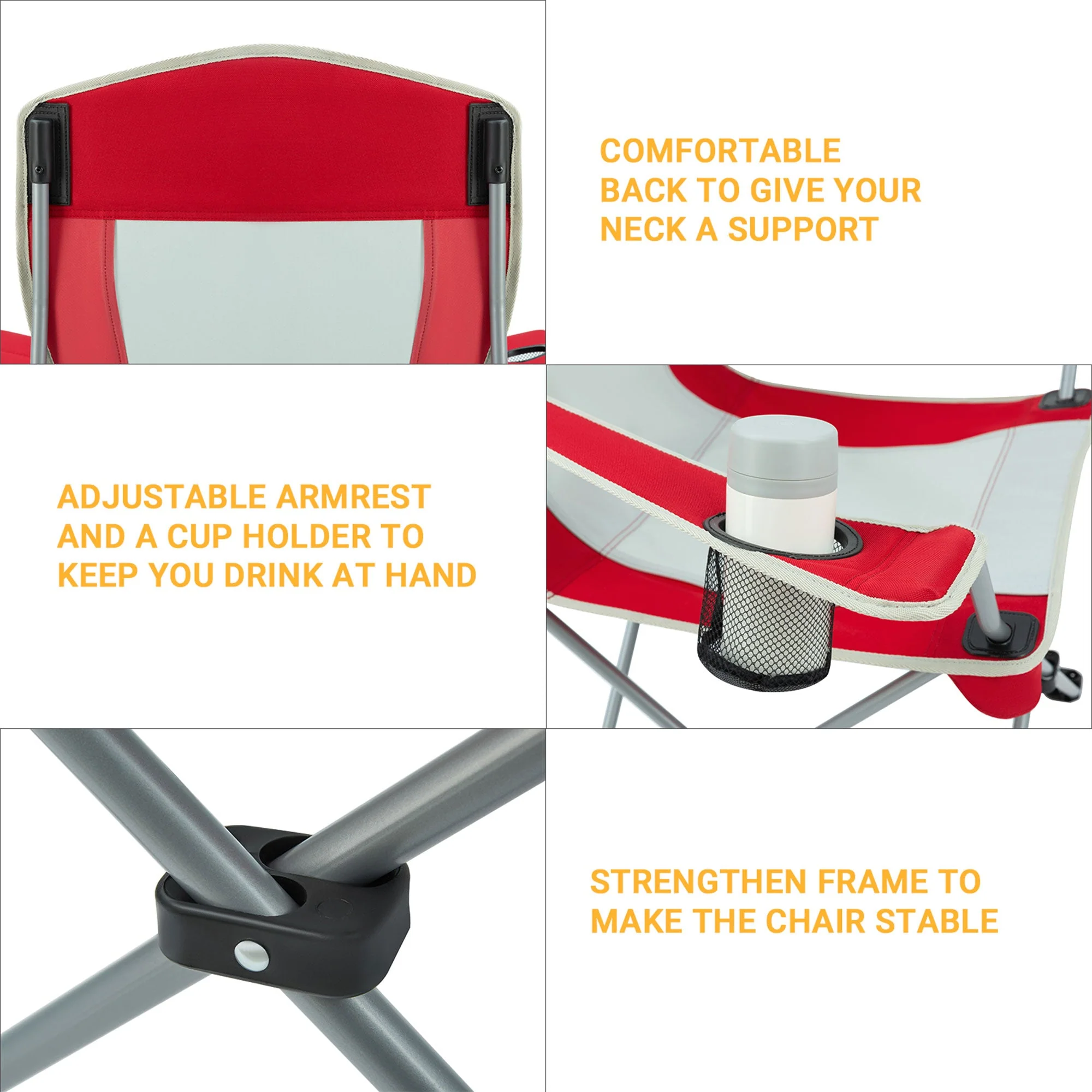 KingCamp Lightweight Folding Outdoor Camping Chair with Cupholder, Red/Gray - Image 7