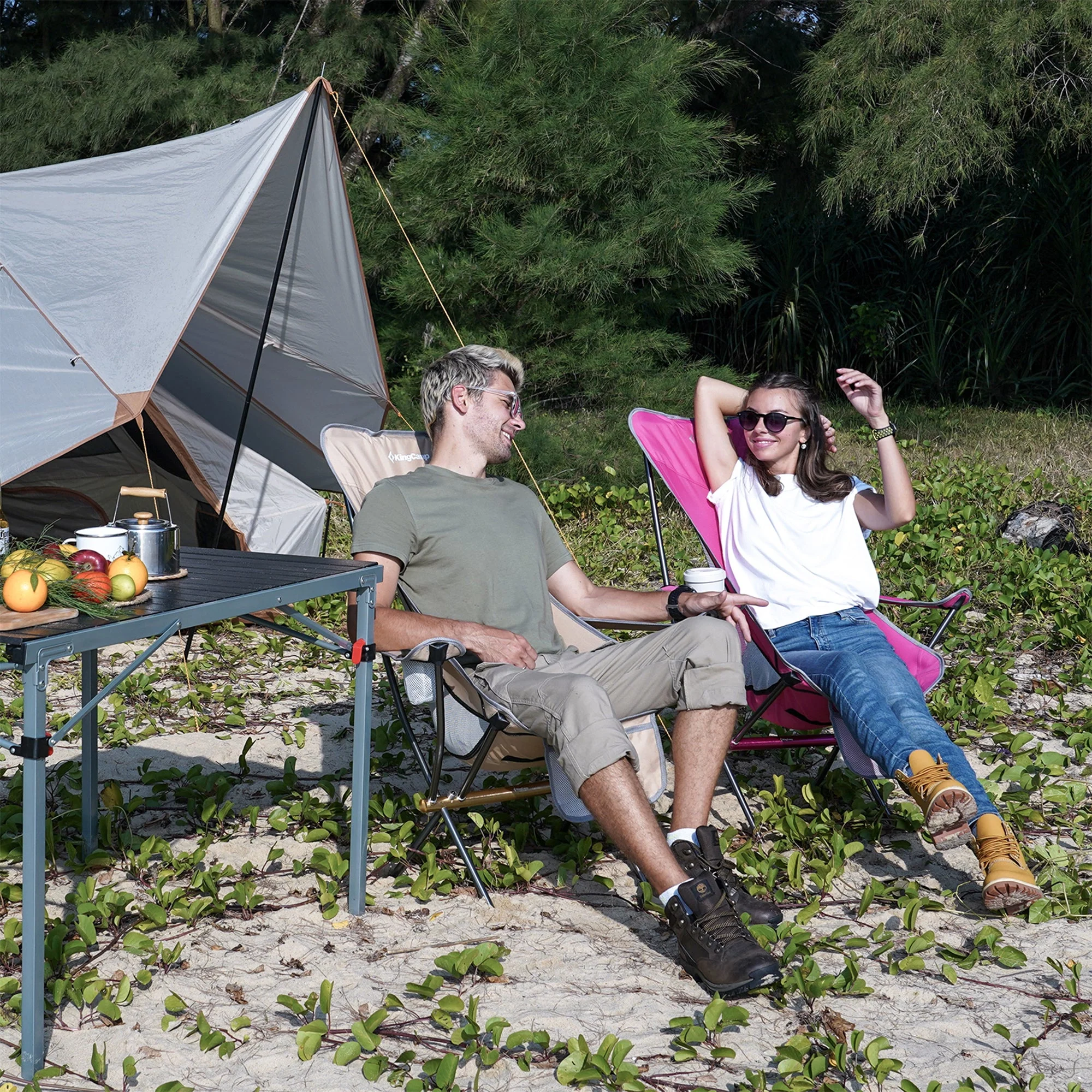 KingCamp Lightweight Highback Camp Lounge Chair with Cupholder & Pocket, Khaki - Image 12