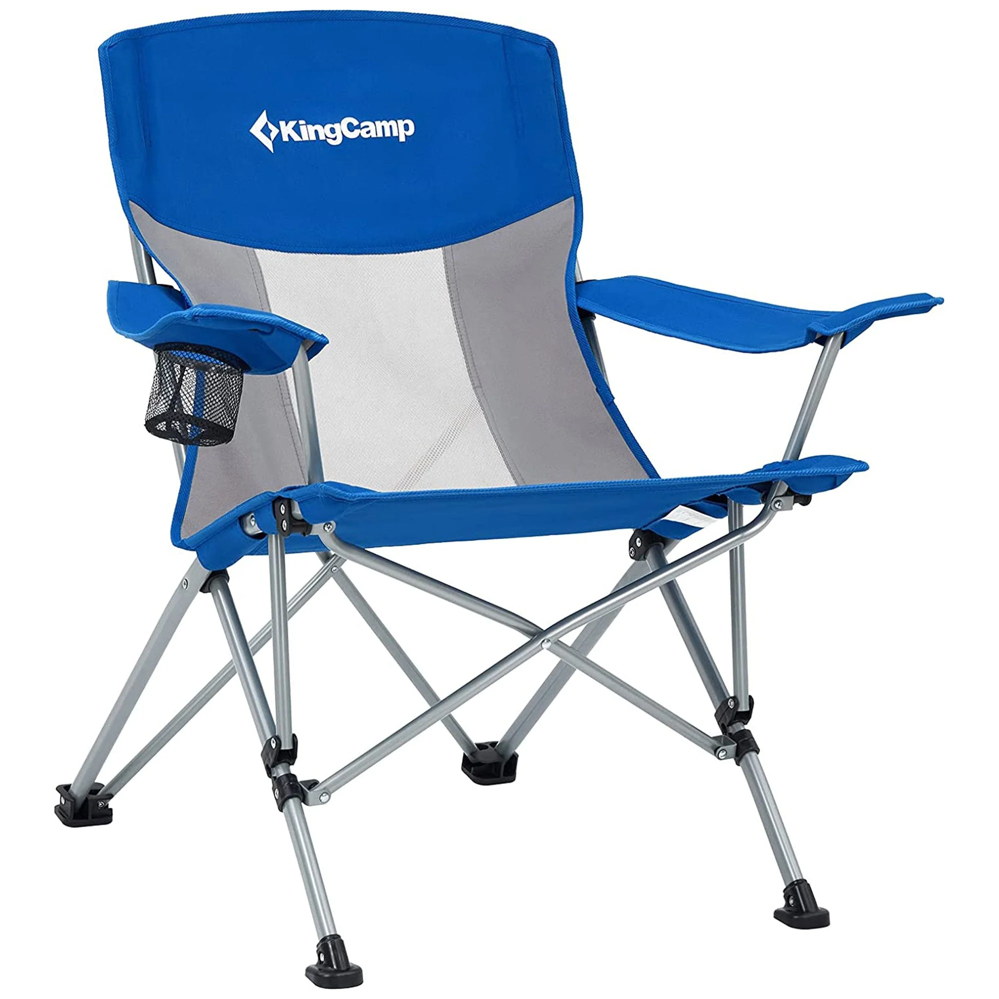 KingCamp Mesh Oversized Outdoor Camping Lounge Chair with Cupholder, Blue/Grey - Image 4