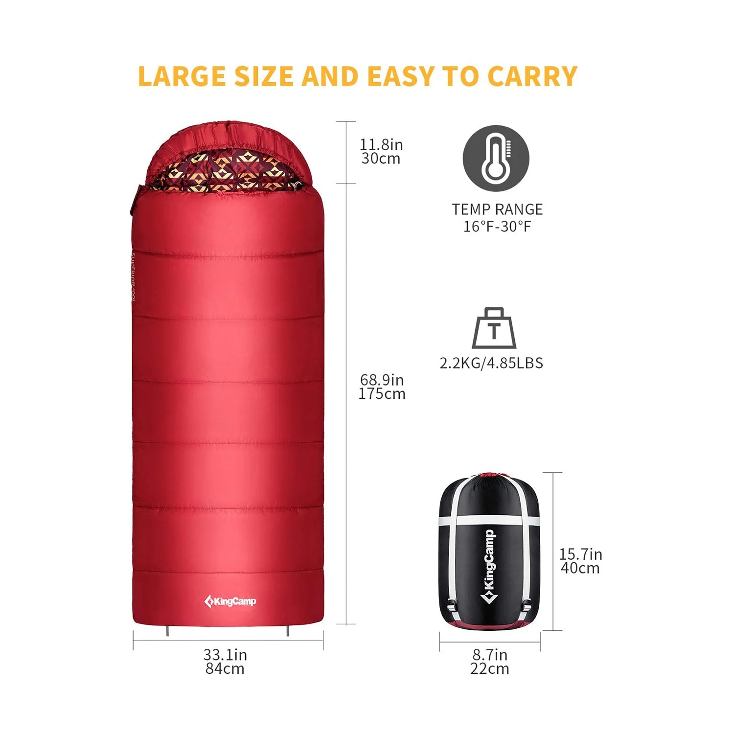 KingCamp Outdoor 30 Degree Adult Sleeping Bag for Camping and Backpacking, Red - Image 6
