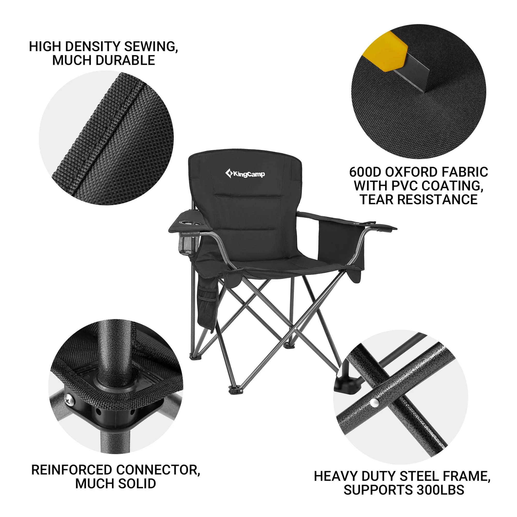 KingCamp Padded Folding Chair with Cupholder, Cooler, and Pocket, Black (2 Pack) - Image 4