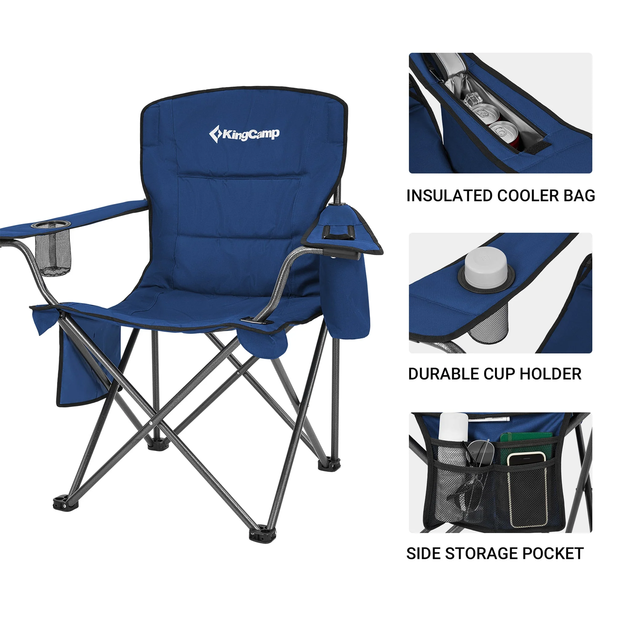 KingCamp Padded Folding Chair with Cupholder, Cooler, and Pocket, Blue (2 Pack) - Image 4