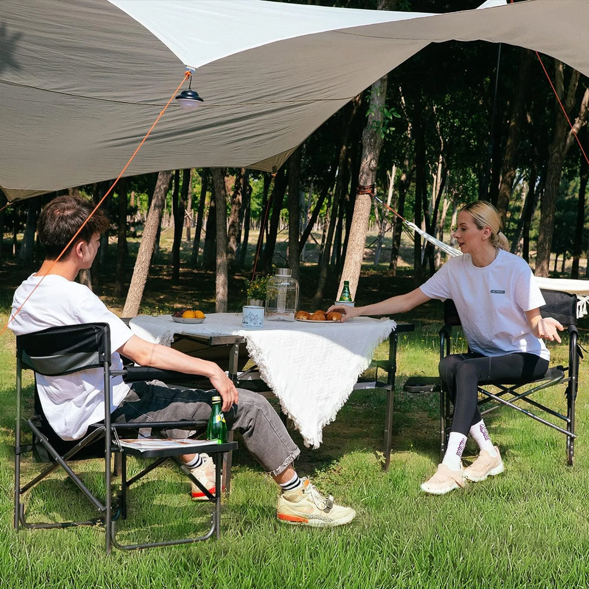KingCamp Padded Outdoor Folding Chair with Table & Pockets, Black/Red (2 Pack) - Image 2