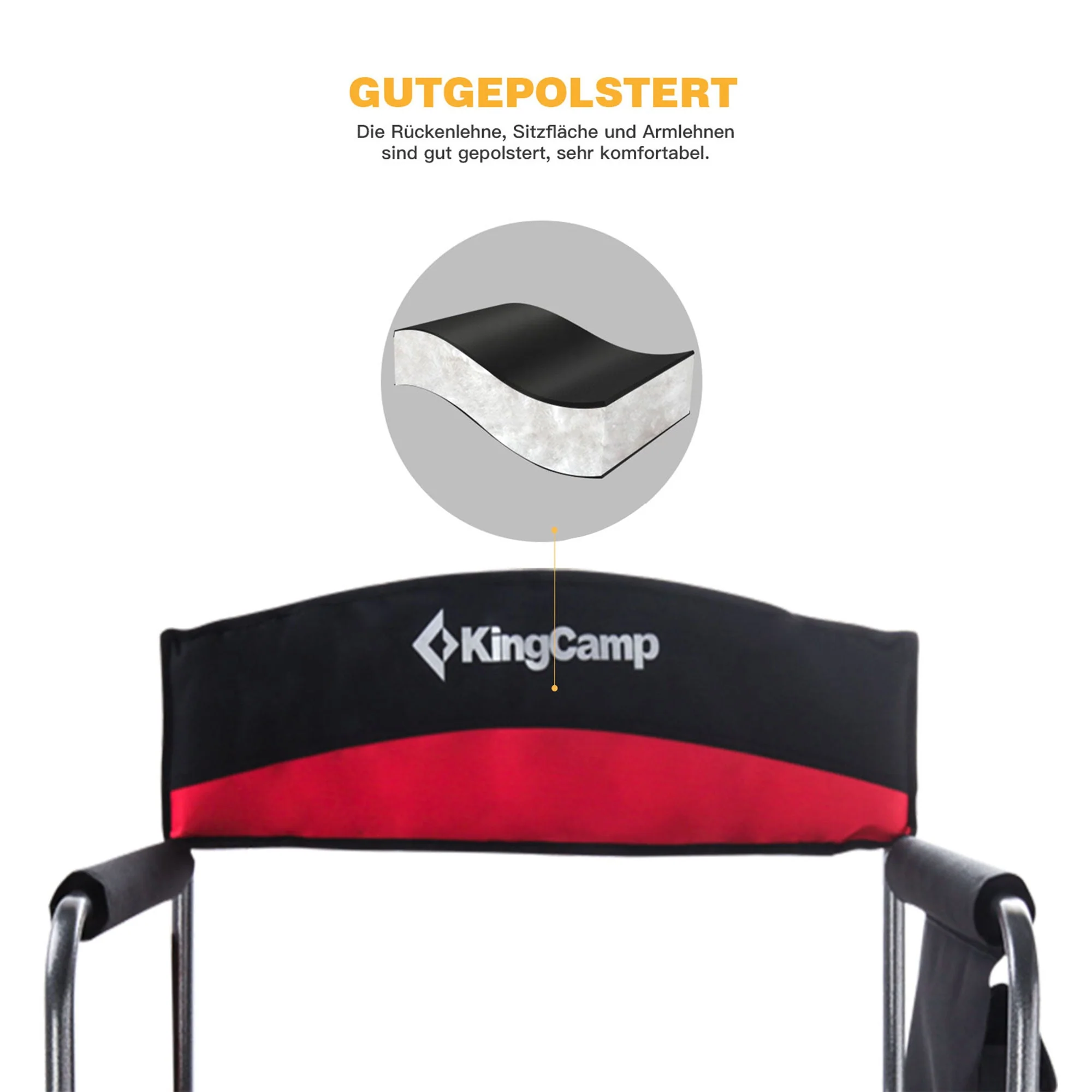 KingCamp Padded Outdoor Folding Chair with Table & Pockets, Black/Red (2 Pack) - Image 6