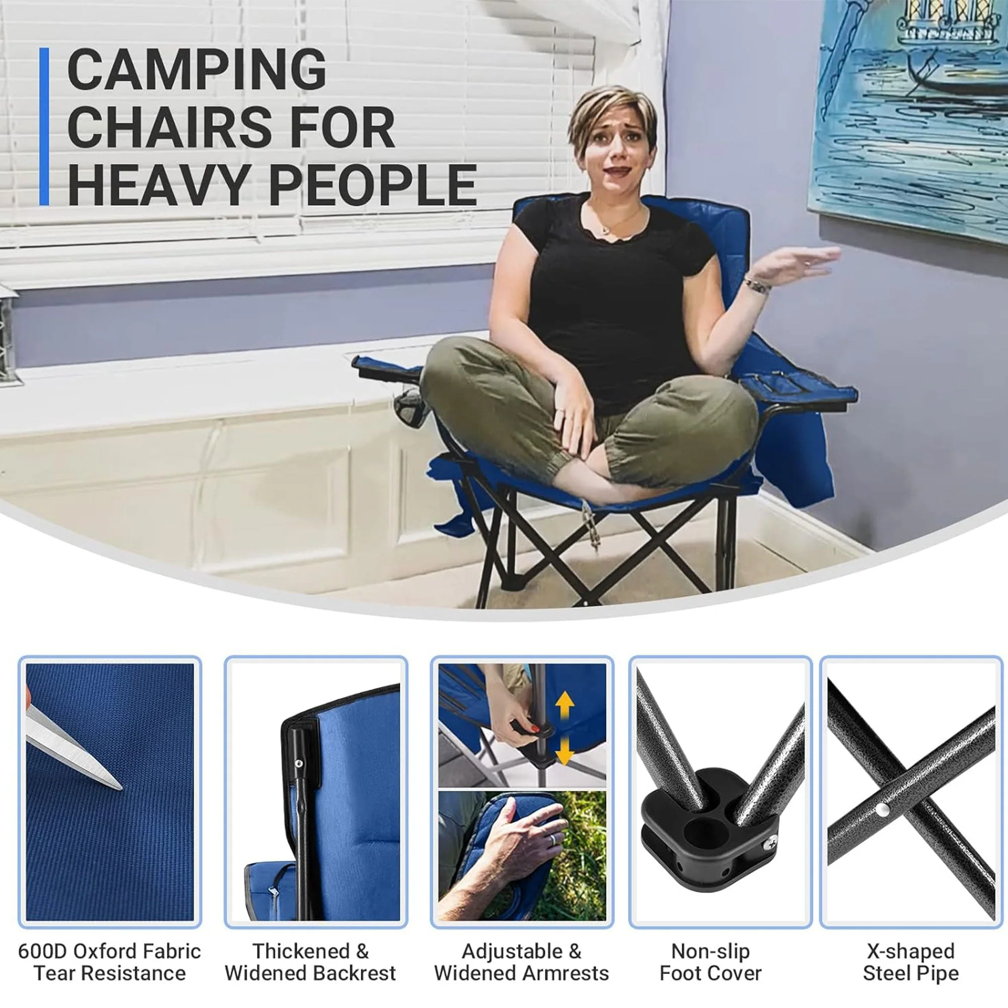 KingCamp Padded Oversized Folding Chair with Cupholder, Cooler, and Pocket, Blue - Image 4