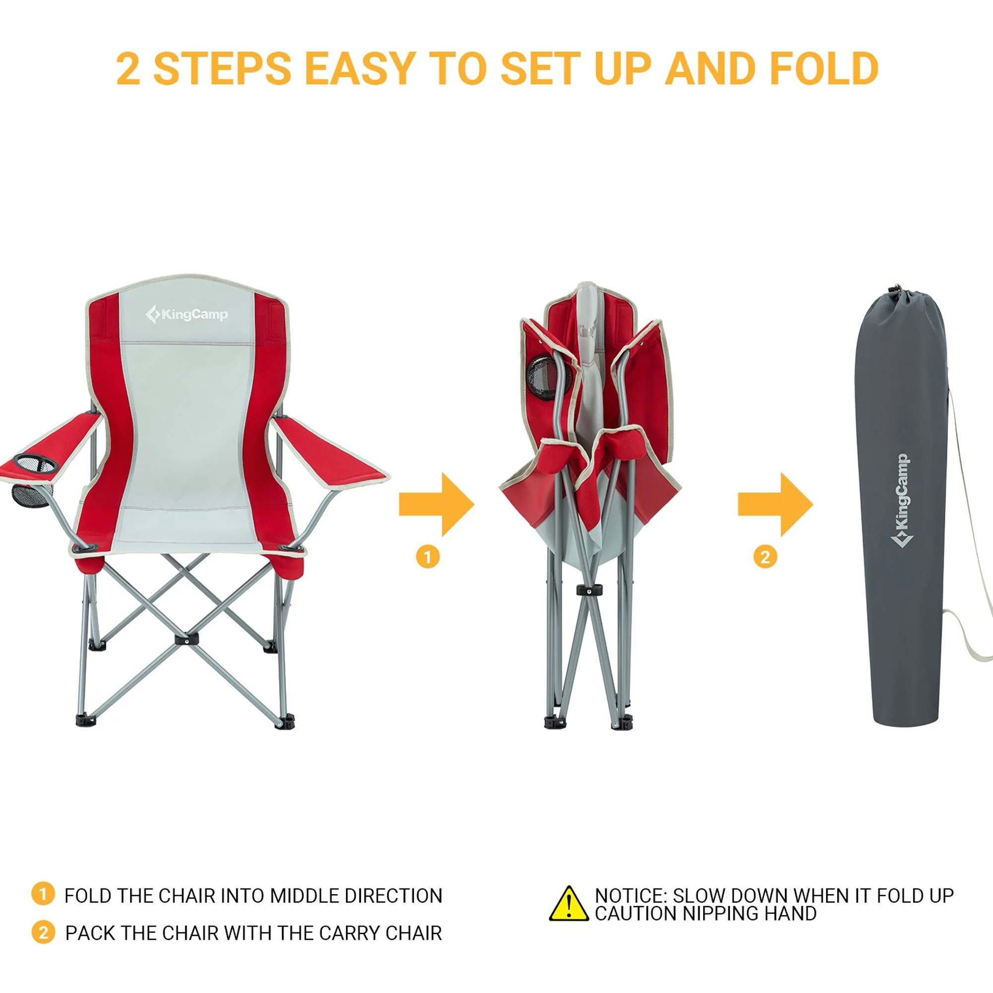 KingCamp Portable Folding Chair with Mesh Cup Holder and Carry Bag, Red/Gray (2 Pack) - Image 3