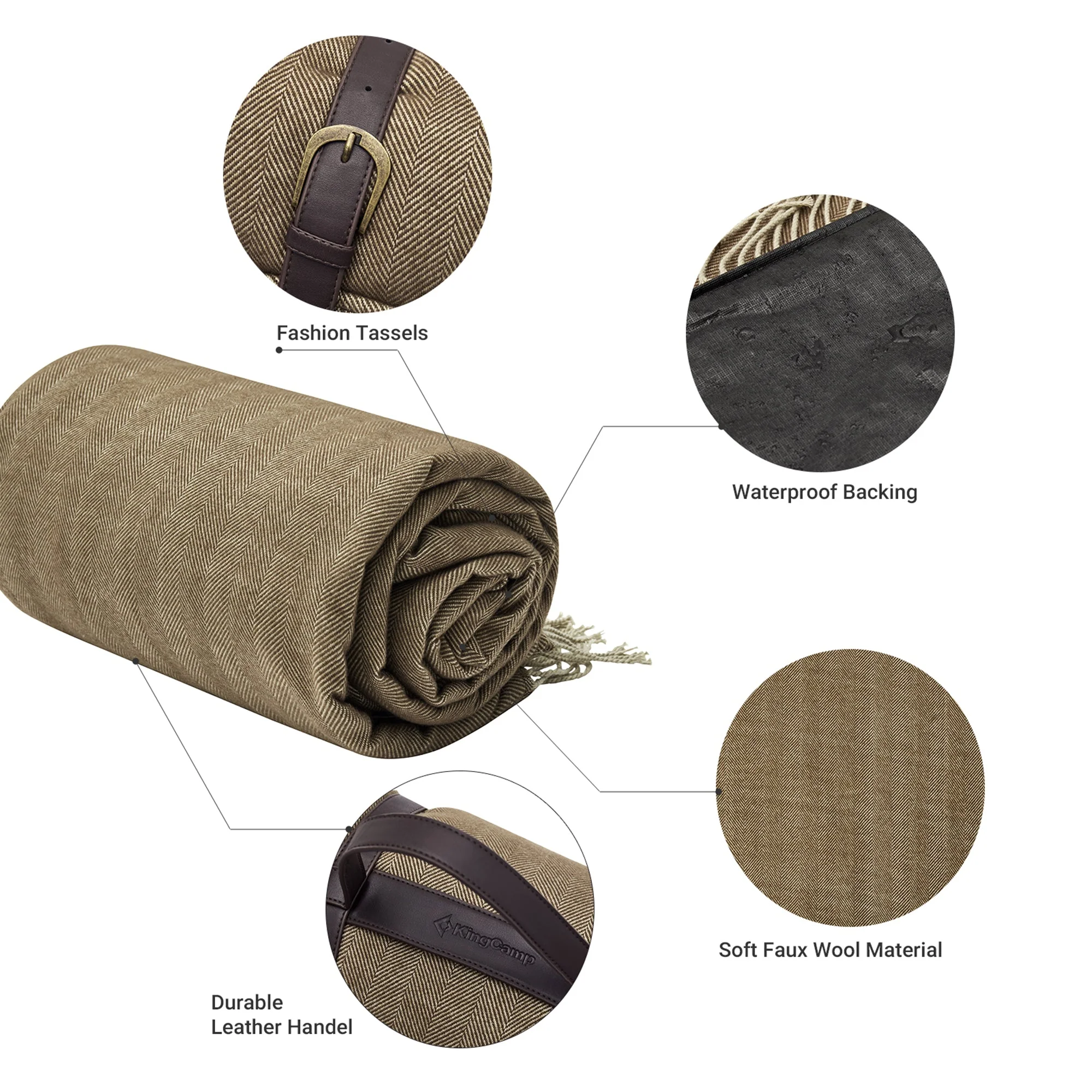 KingCamp Portable Outdoor Waterproof Picnic Beach Blanket, PEVA, Beige/Coffee - Image 5