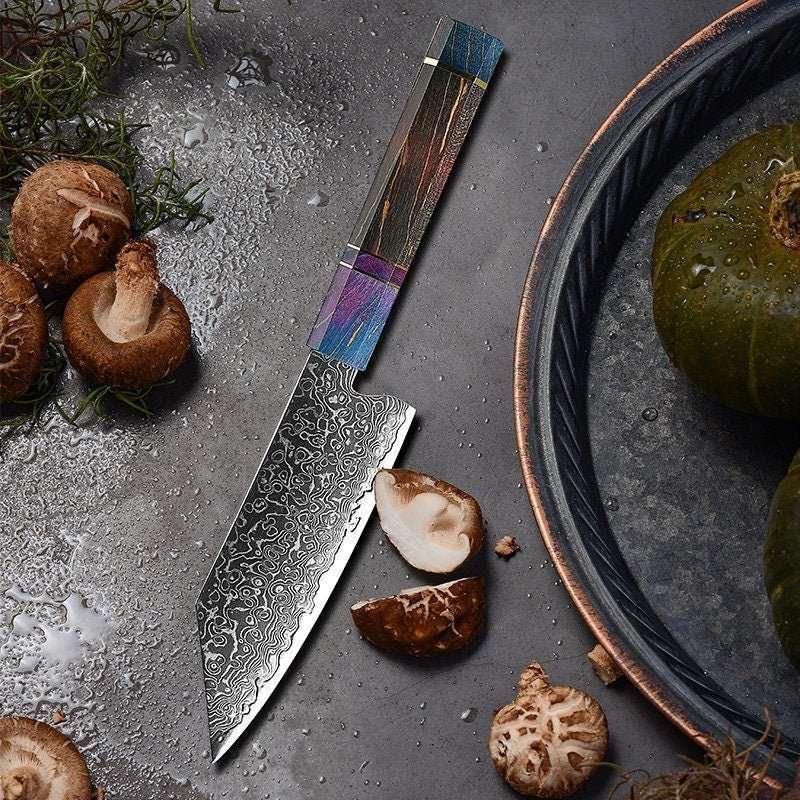 KODACHI VG10 Damascus Bunka Knife with Rosewood Burl Handle - Image 3