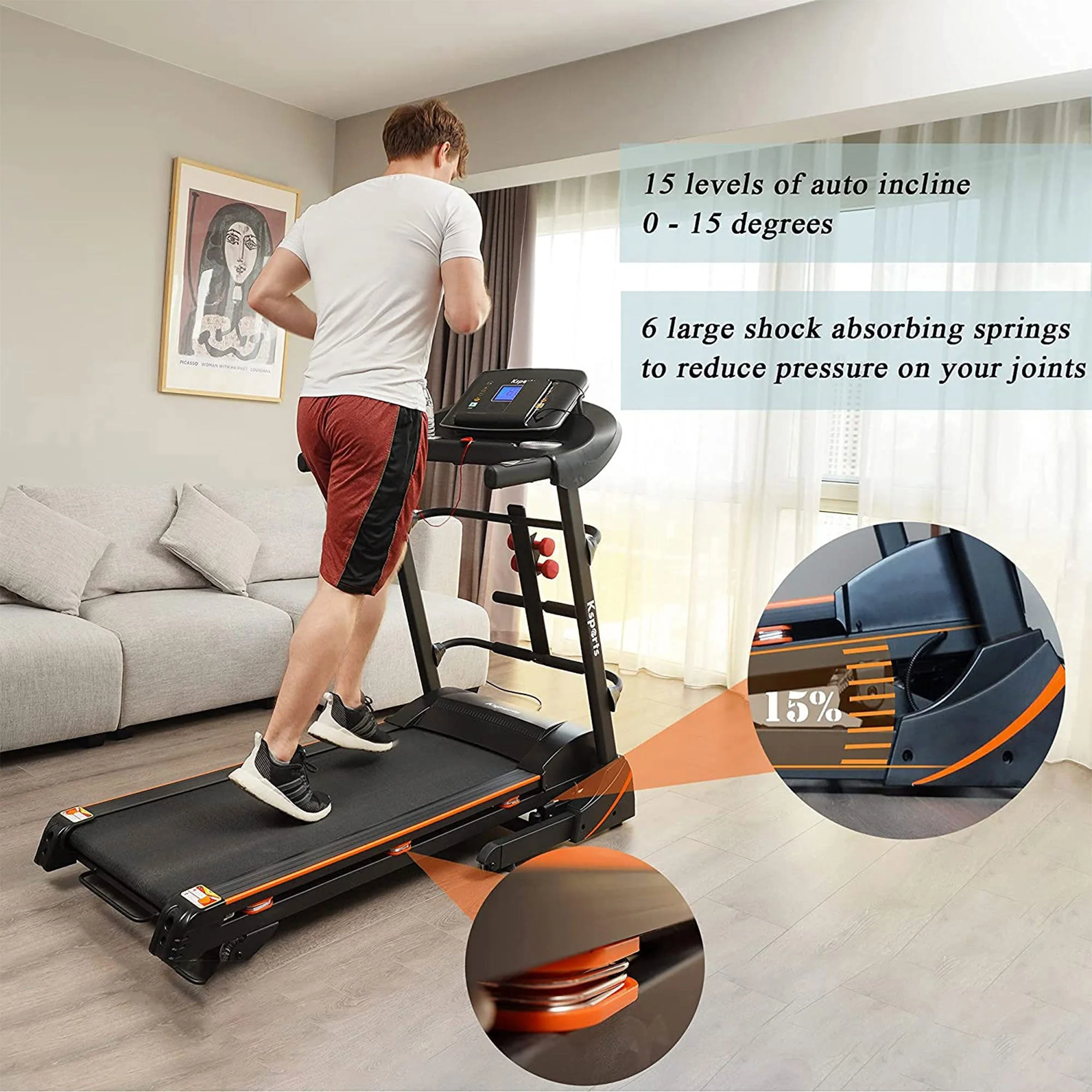 Ksports 16.5 In Wide Foldable Home Treadmill w/ Bluetooth & Fitness Tracking App - Image 6