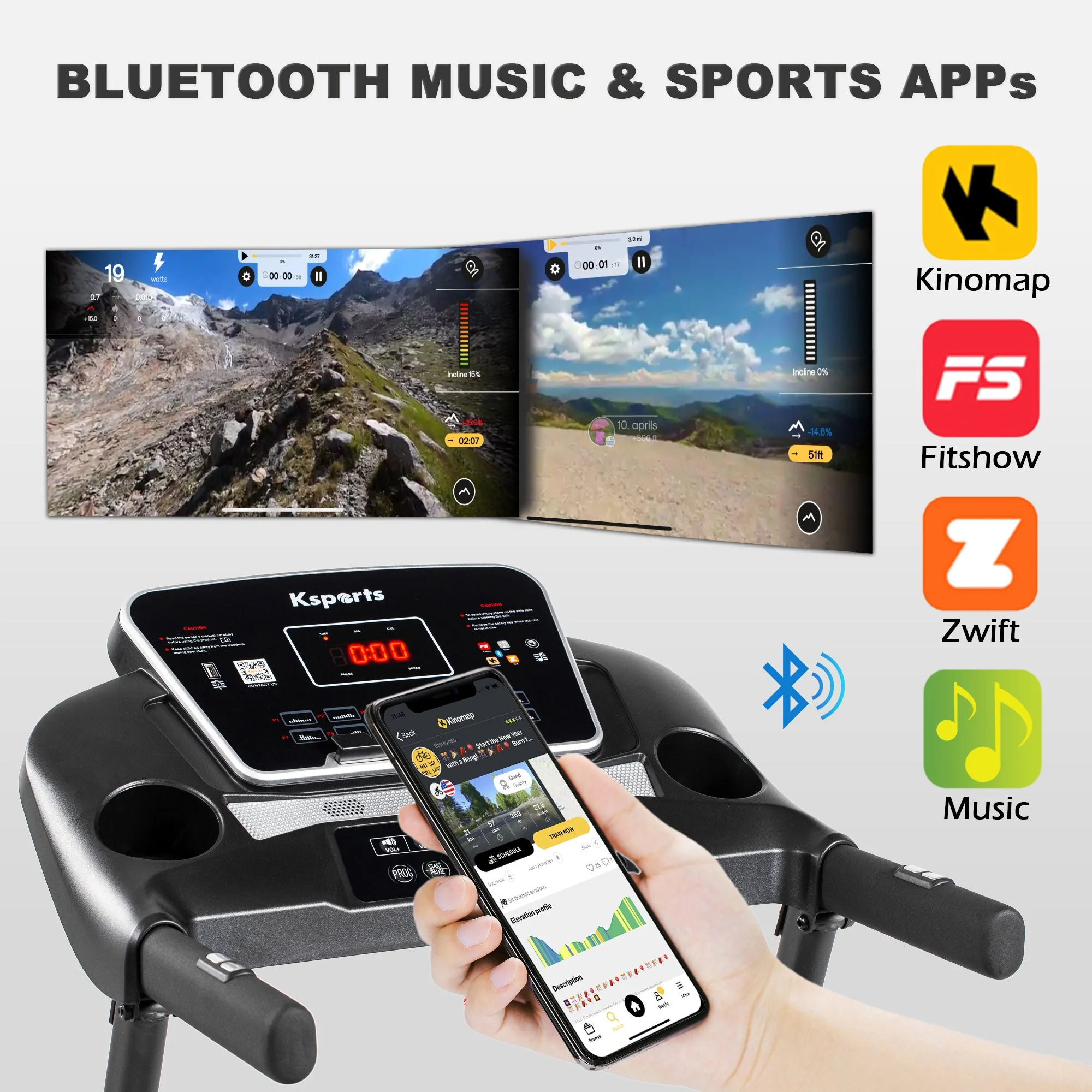 Ksports 16 Inch Wide Foldable Home Treadmill w/ Bluetooth & Fitness Tracking App - Image 3