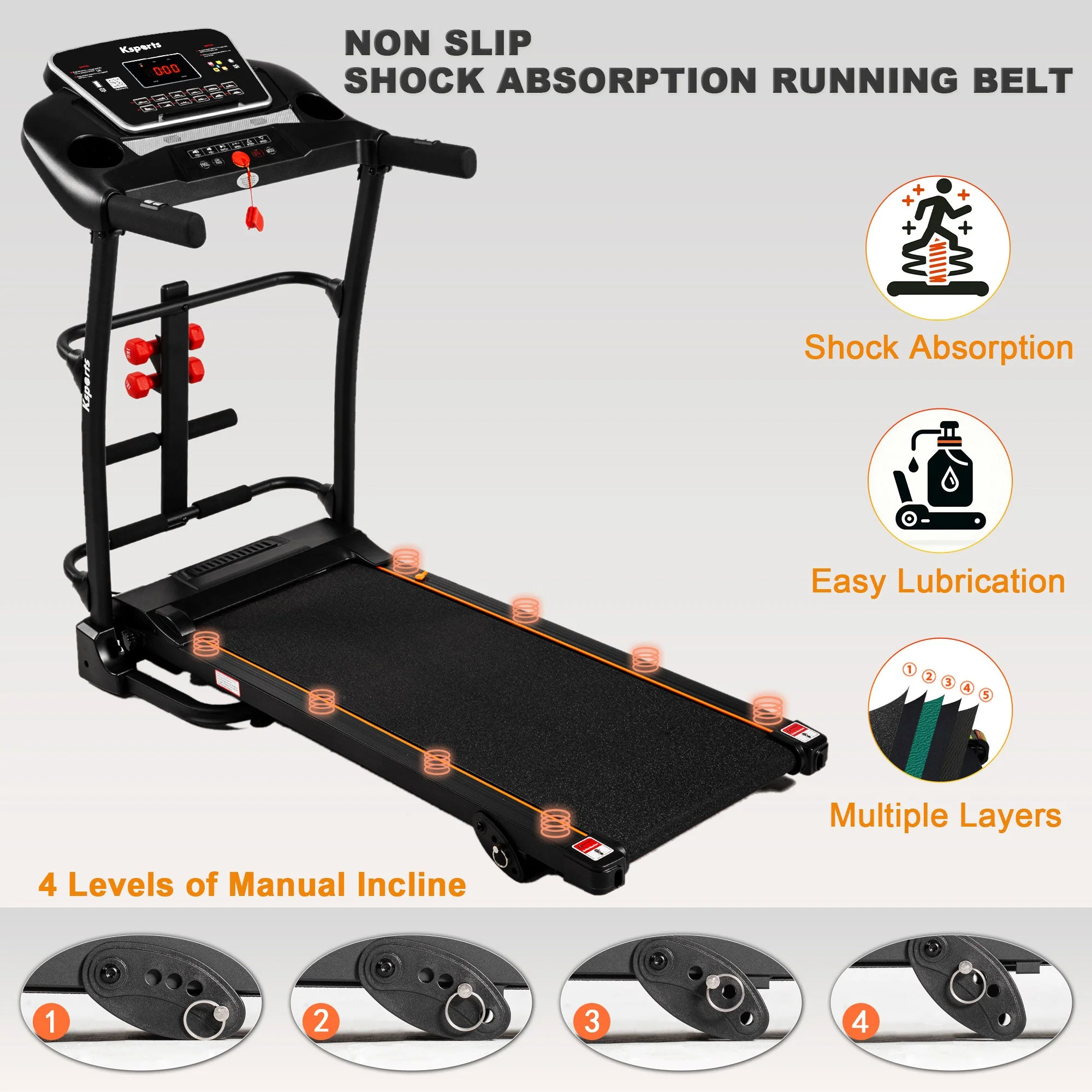 Ksports 16 Inch Wide Foldable Home Treadmill w/ Bluetooth & Fitness Tracking App - Image 4