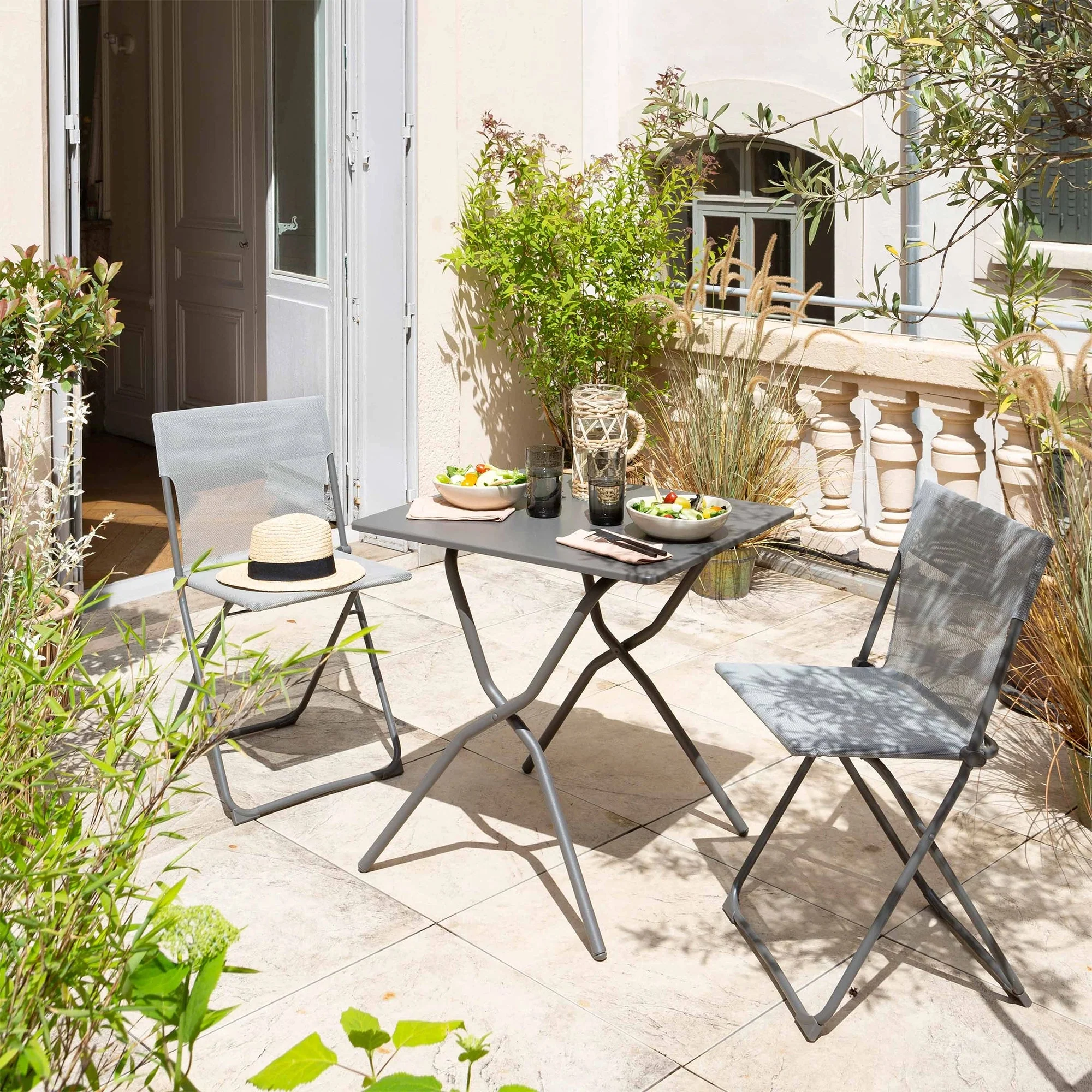Lafuma Balcony II Colorblock Steel Folding Patio Chair, Titane Gray, Set of 2 - Image 7
