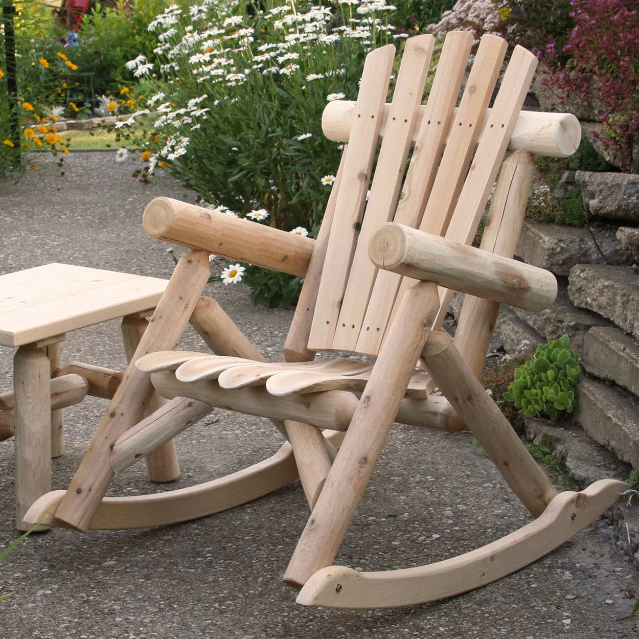 Lakeland Mills Country Cedar Log Wood Outdoor Porch Patio Rocking Chair, Natural - Image 3