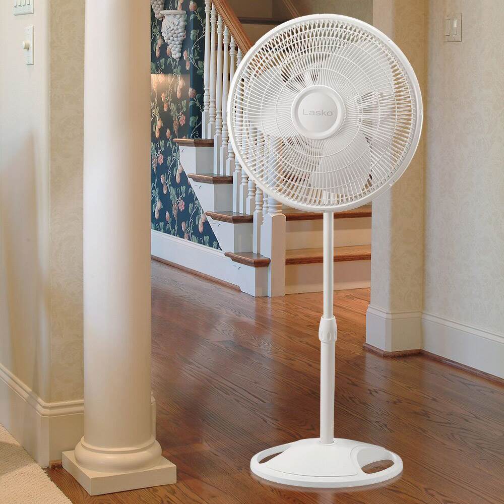 Lasko 16" 3-Speed Adjustable Tilting Oscillating Standing Pedestal Fan, White - Image 3