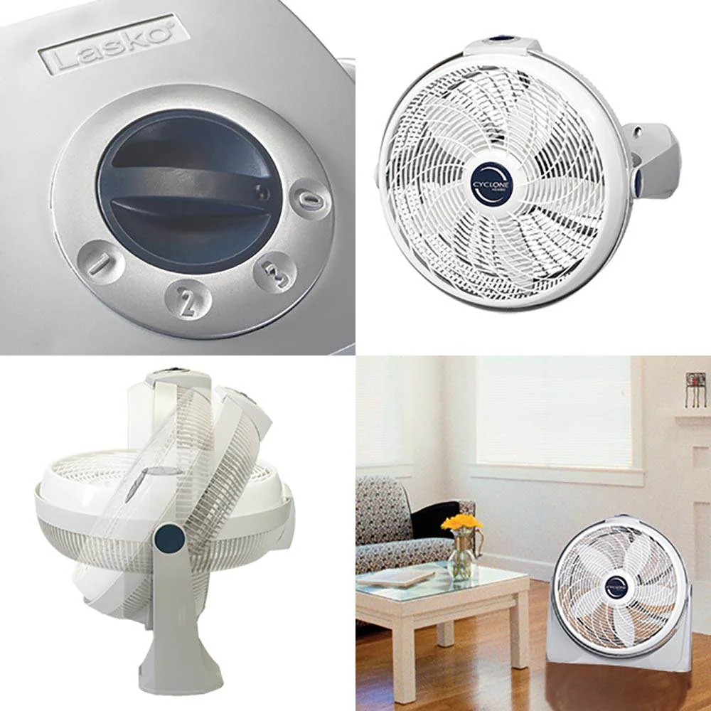 Lasko 20 Inch Cyclone Portable Full-Tilt Floor or Wall Mount Pivoting Fan, White - Image 2