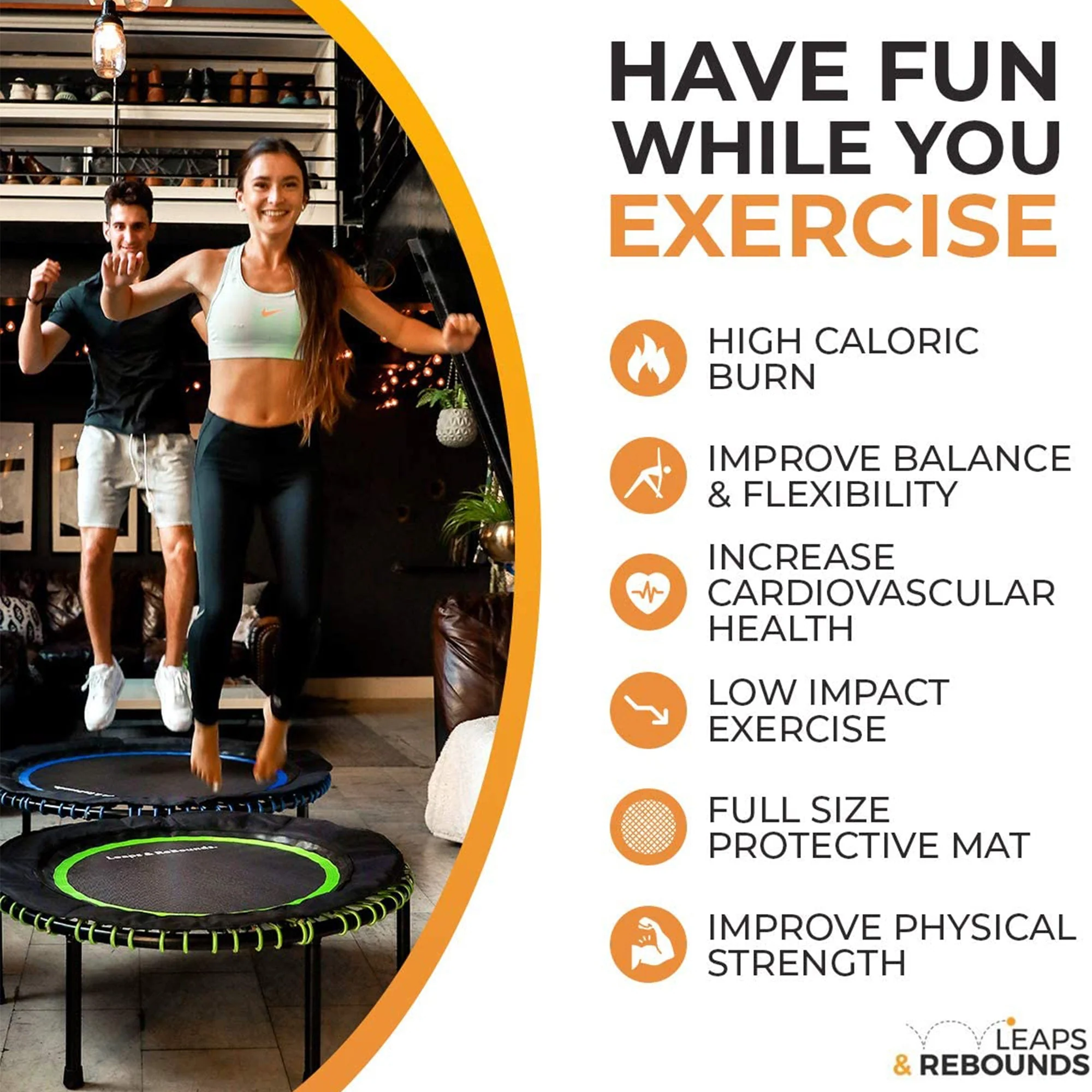 LEAPS & REBOUNDS 40" Mini Fitness Trampoline & Rebounder Gym Equipment, Green - Image 4