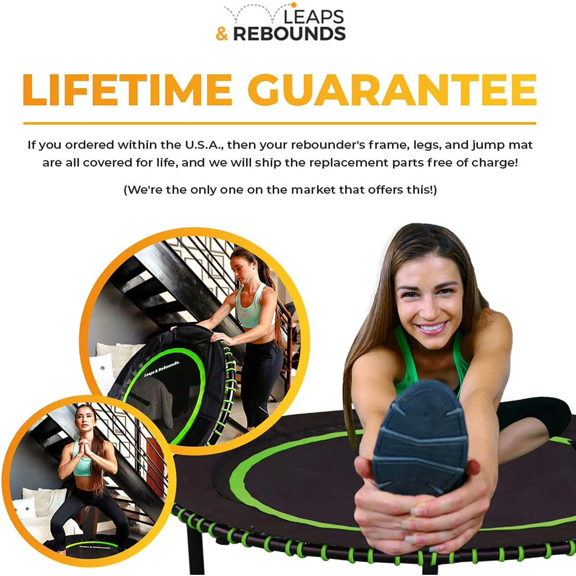 LEAPS & REBOUNDS 48" Adjustable Stability Bar w/ 48" Fitness Trampoline, Purple - Image 11