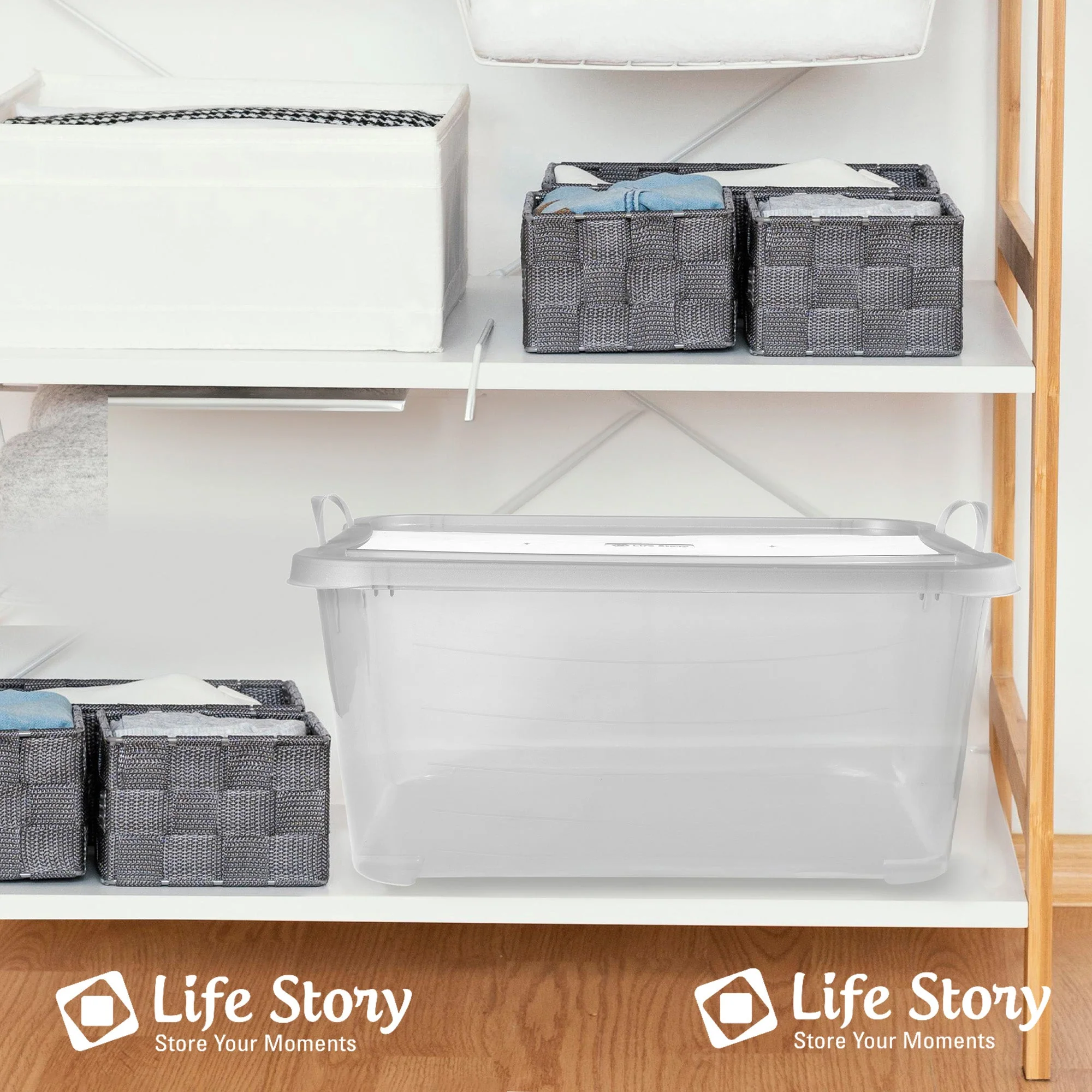Life Story 55 Quart Stackable Storage Bin, Light Duty Container, Clear, 12 Pack - Image 5