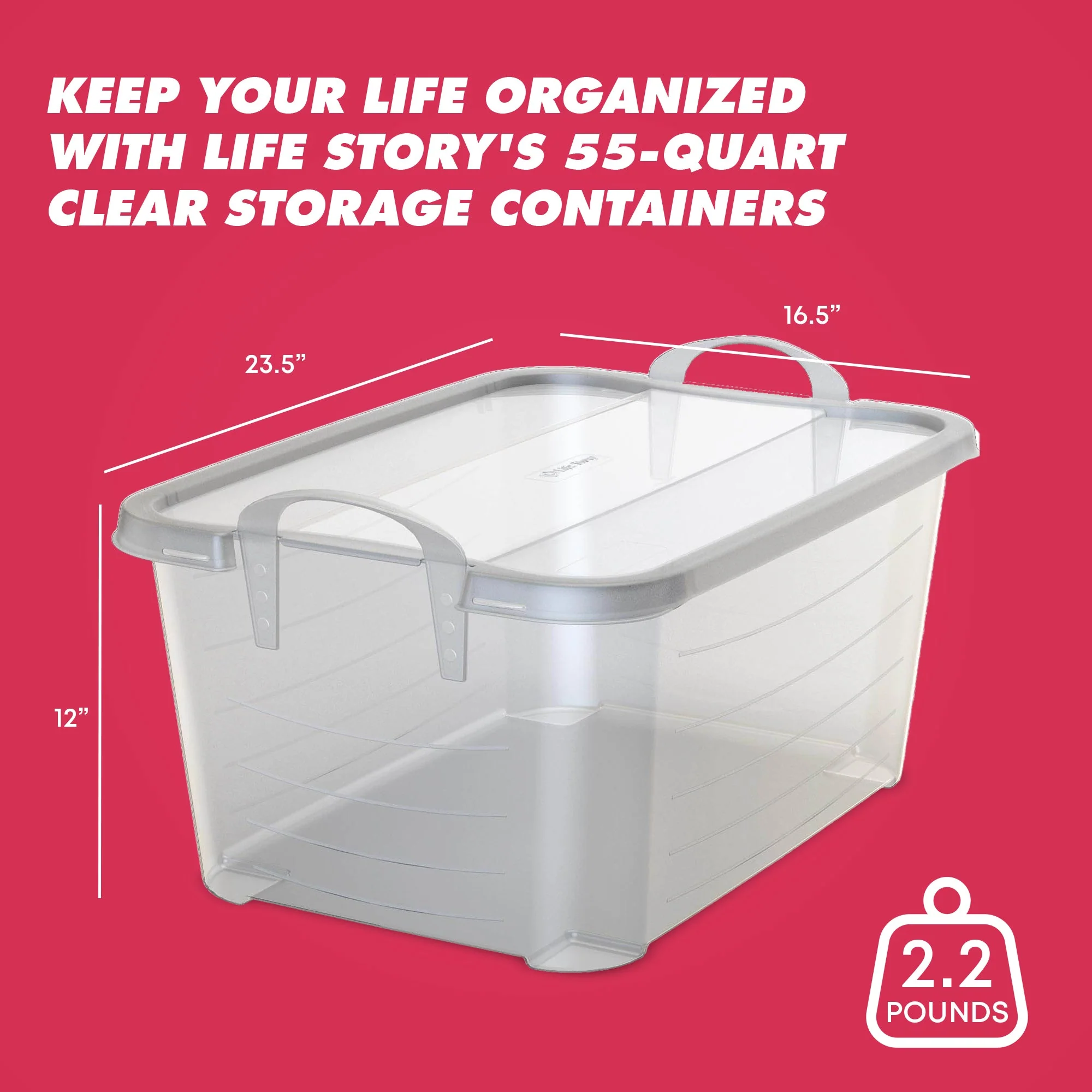 Life Story Clear Stackable Closet Organization & Storage Box, 55 Quart (8 Pack) - Image 2