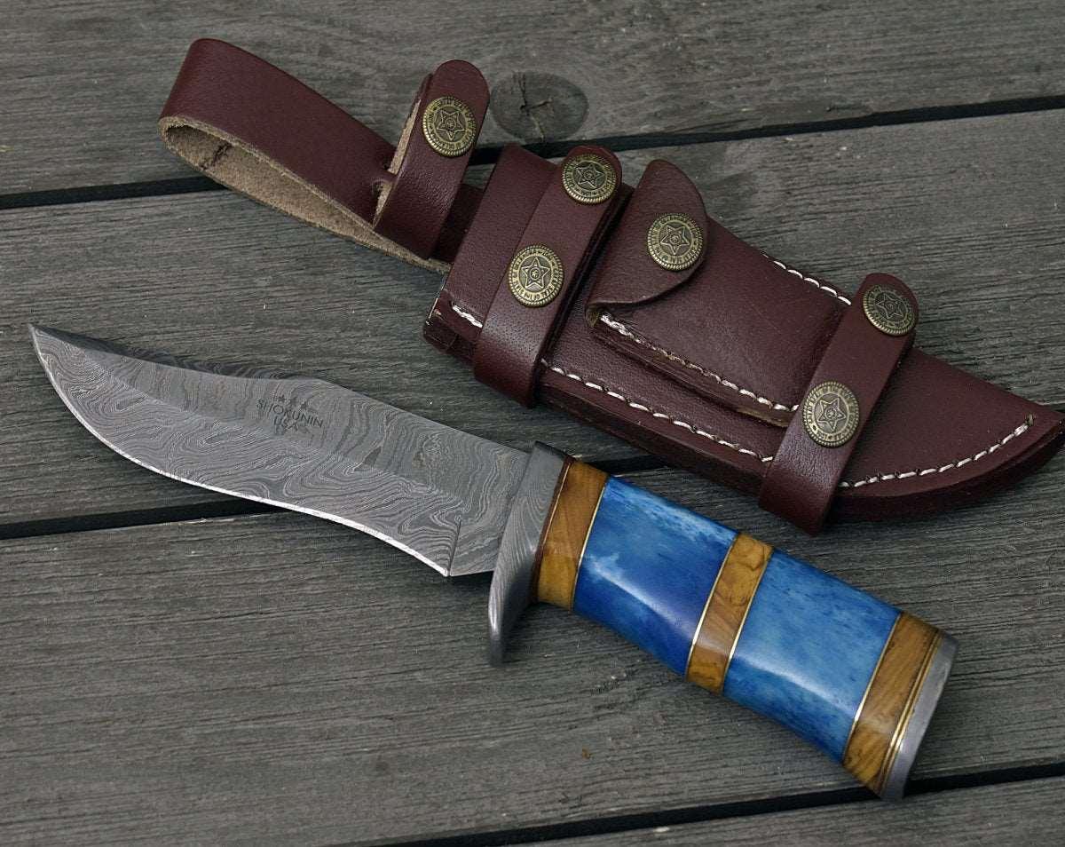 Lightbane Damascus Hunting Knife with Bone & Olive Wood Handle - Image 5