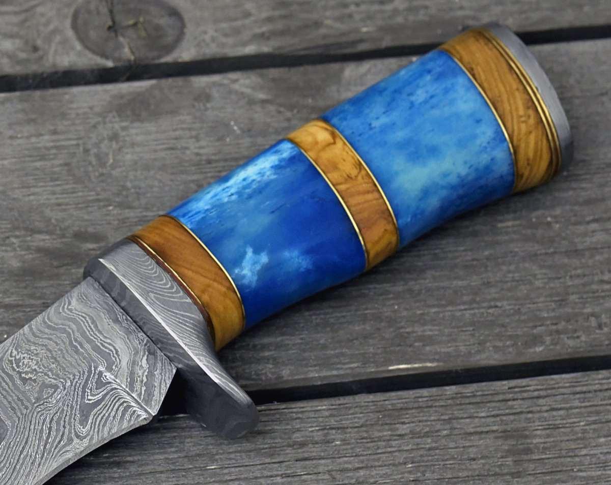 Lightbane Damascus Hunting Knife with Bone & Olive Wood Handle - Image 7