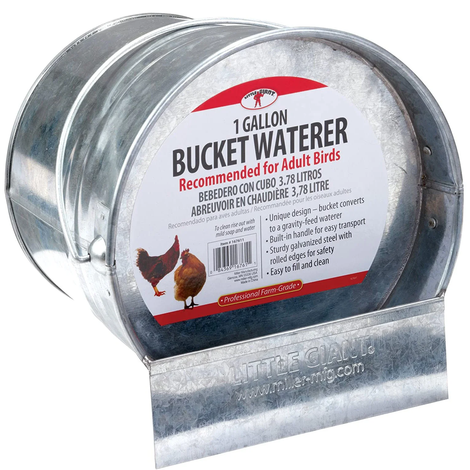 Little Giant 1-Gallon Steel Poultry Bucket Waterer w/ Built-In Handle (4 Pack) - Image 2