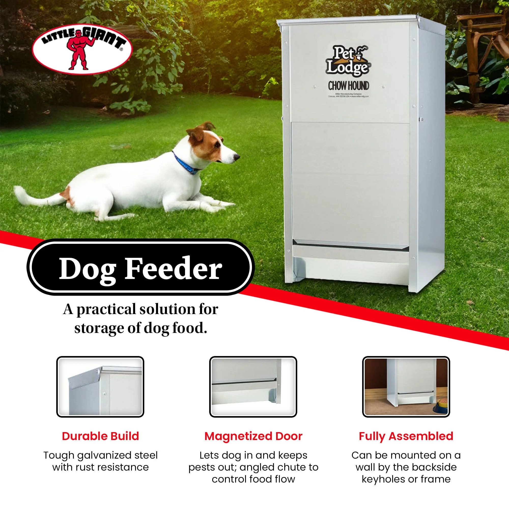 Little Giant Dry Food Automatic Steel Dog Feeder Chow Hound 25 LB (2 Pack) - Image 2