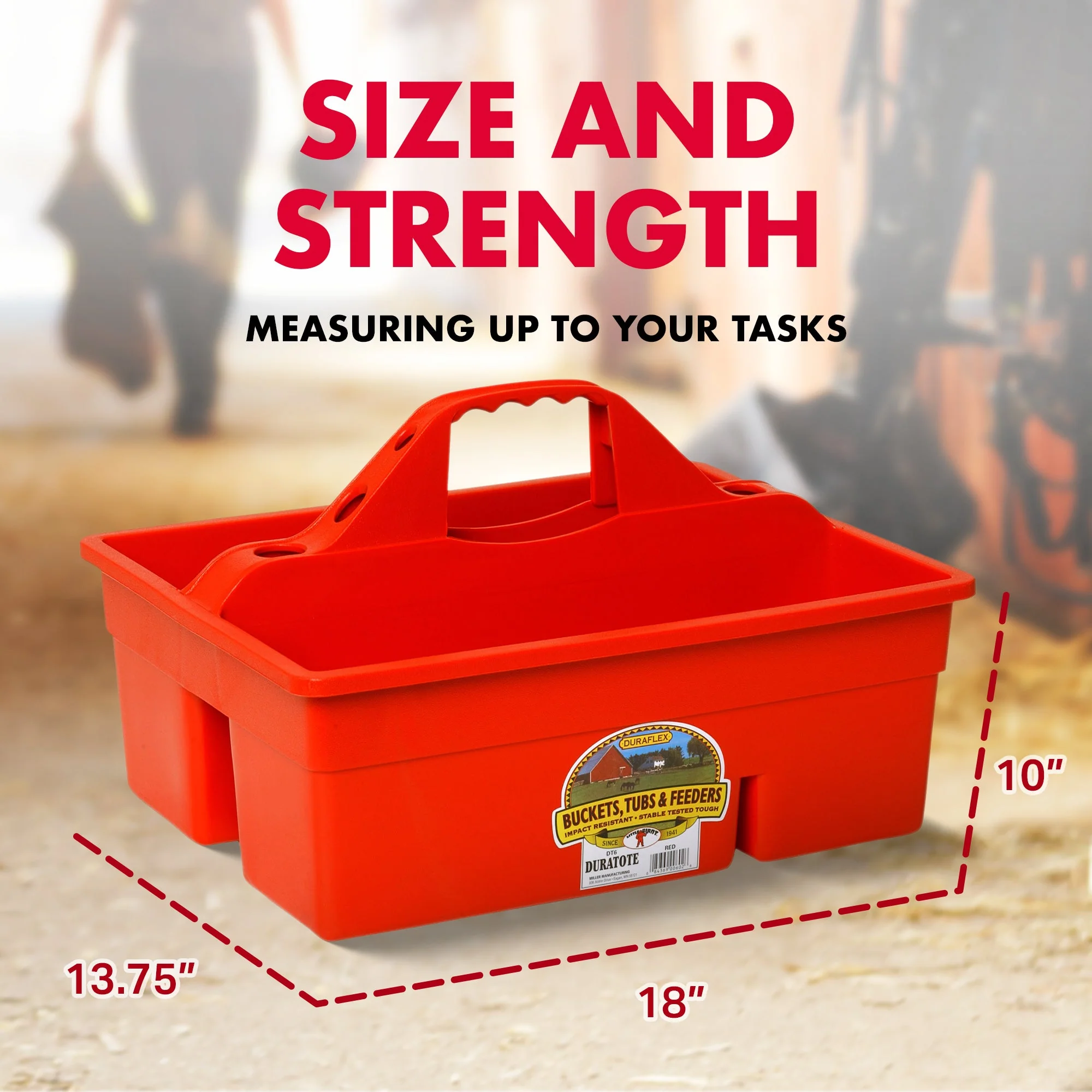 Little Giant DuraTote Plastic Box Organizer w/2 Compartments & Grip Handle, Red - Image 2