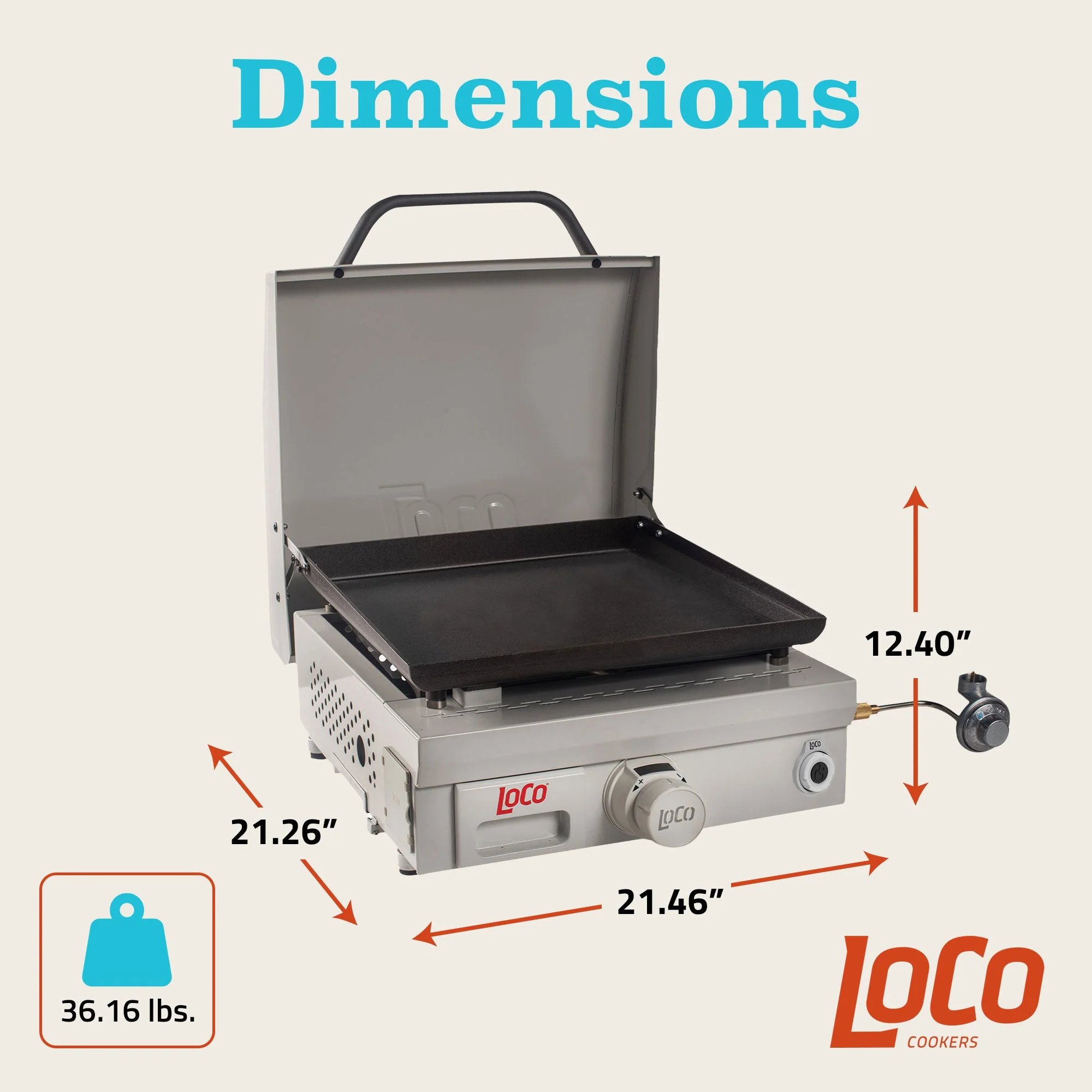 Loco Cookers 1 Burner Portable Tabletop Digital Propane SmartTemp 16" Flat Top - Image 2