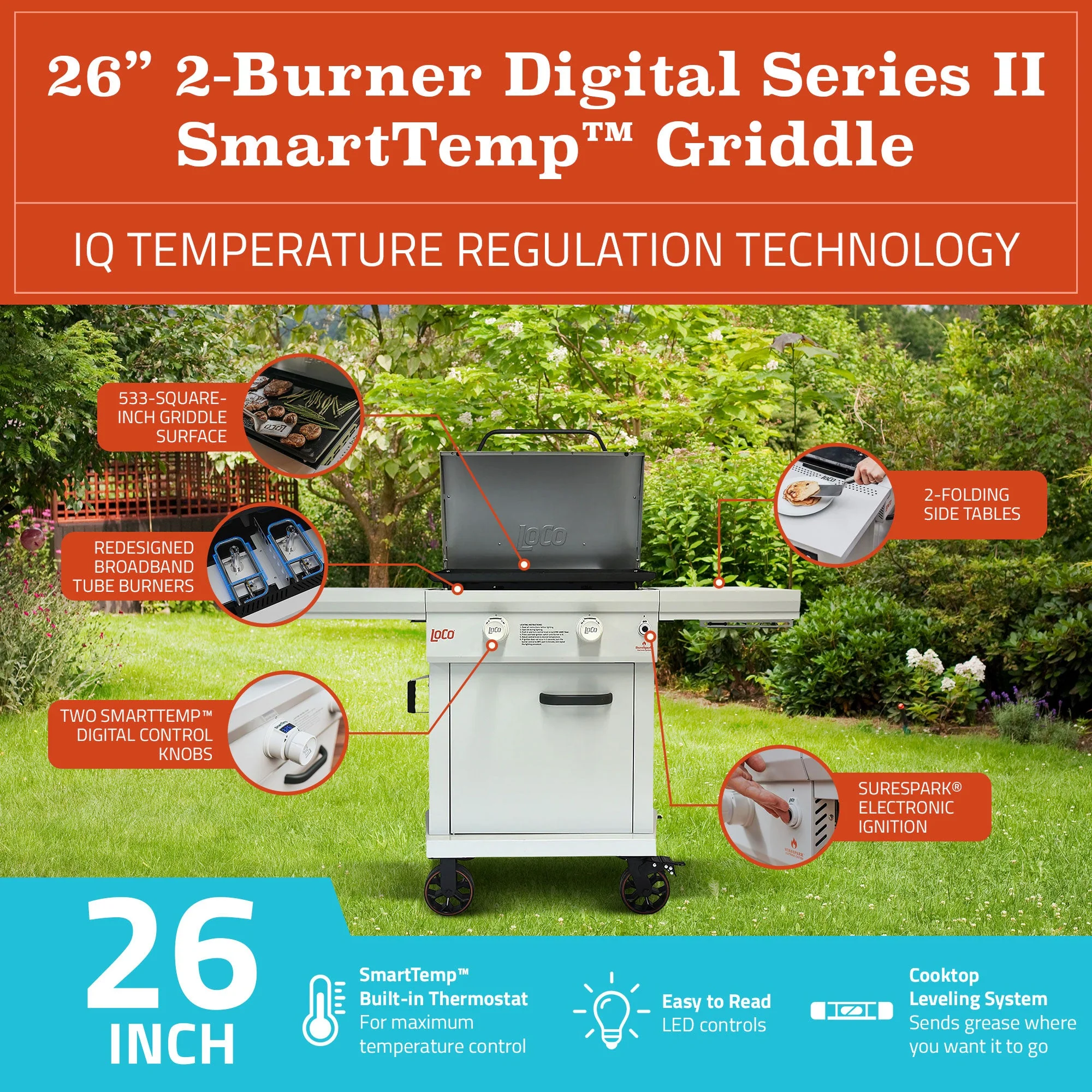Loco Cookers 2-Burner Digital Series II Propane SmartTemp Flat Top Grill, 26" - Image 3