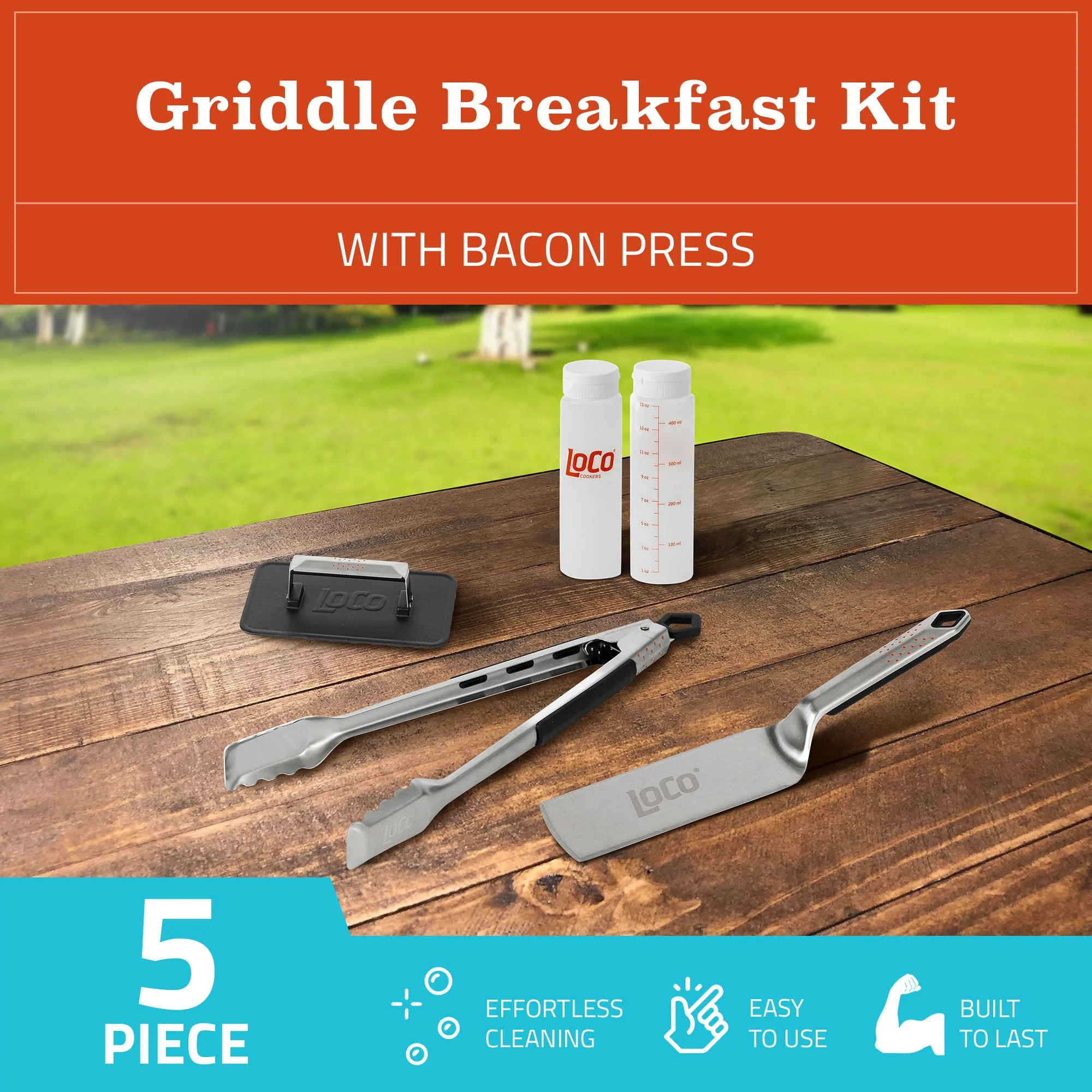 Loco Cookers 5 Piece Griddle Breakfast Cooking Accessory Kit with Bacon Press - Image 3