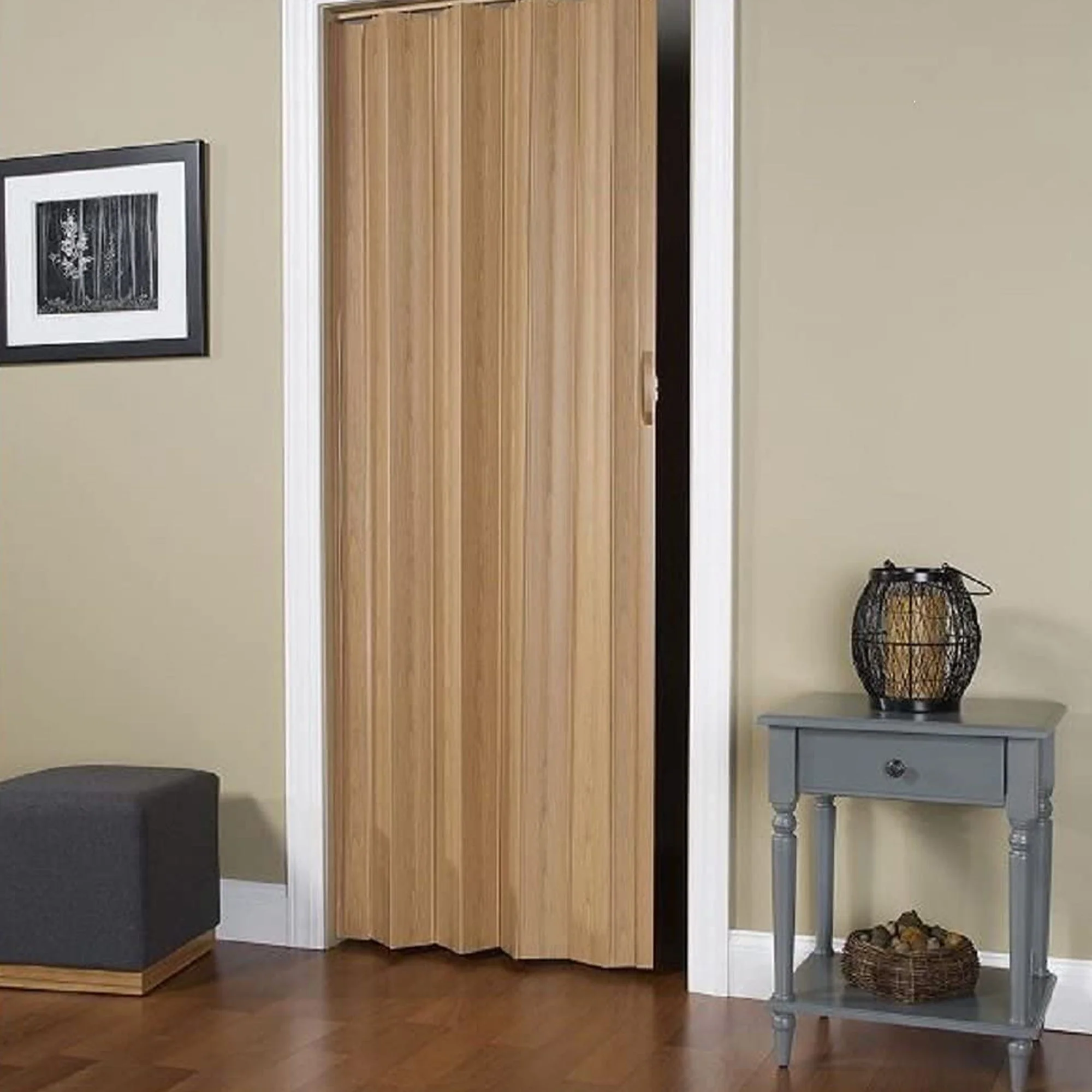 LTL Home Products Via 36" x 80" Vinyl Hinged Single Folding Door, Oak Brown - Image 7