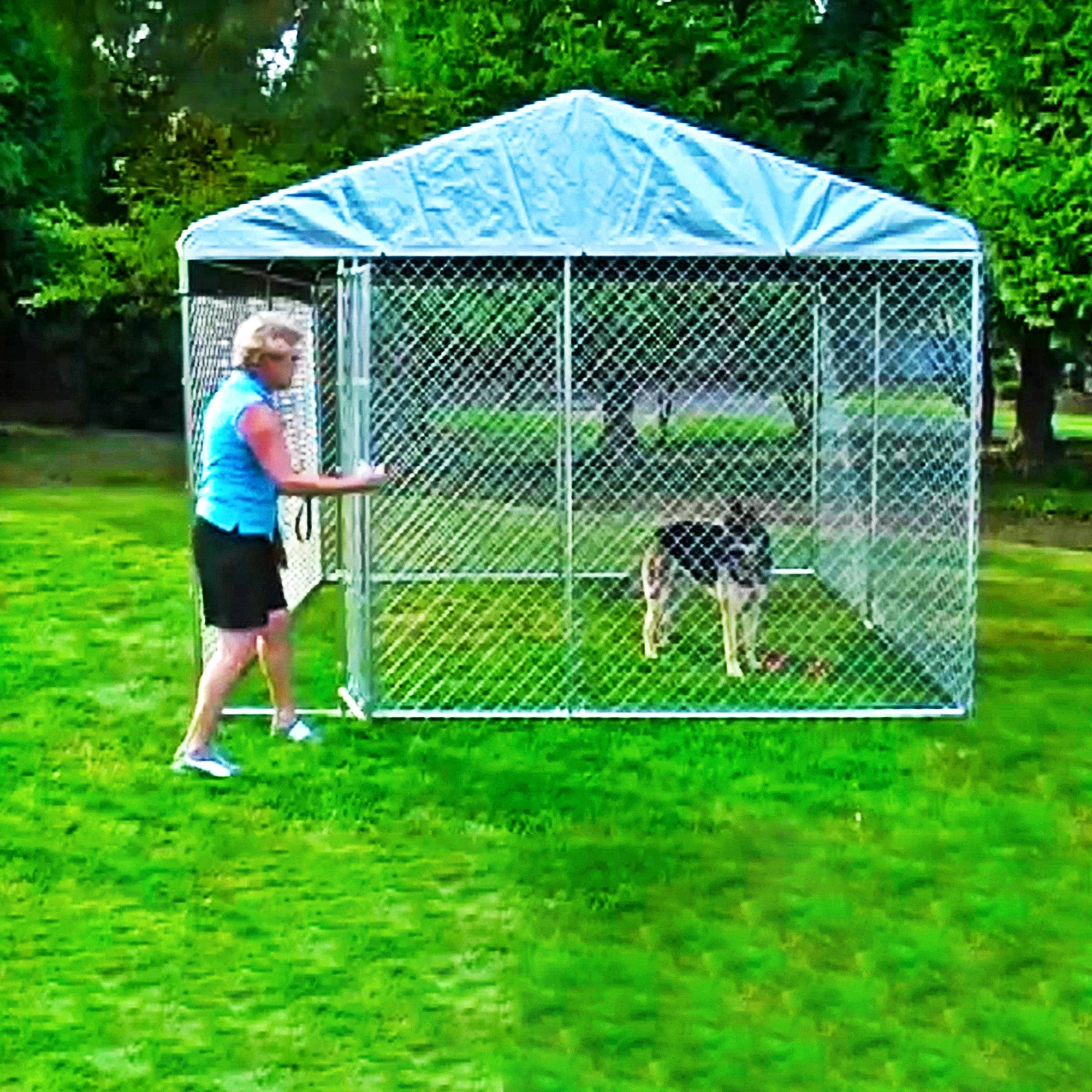 Lucky Dog 10' x 10' Chain Link Dog Kennel (2 Pack) & Waterproof Roof Cover - Image 5