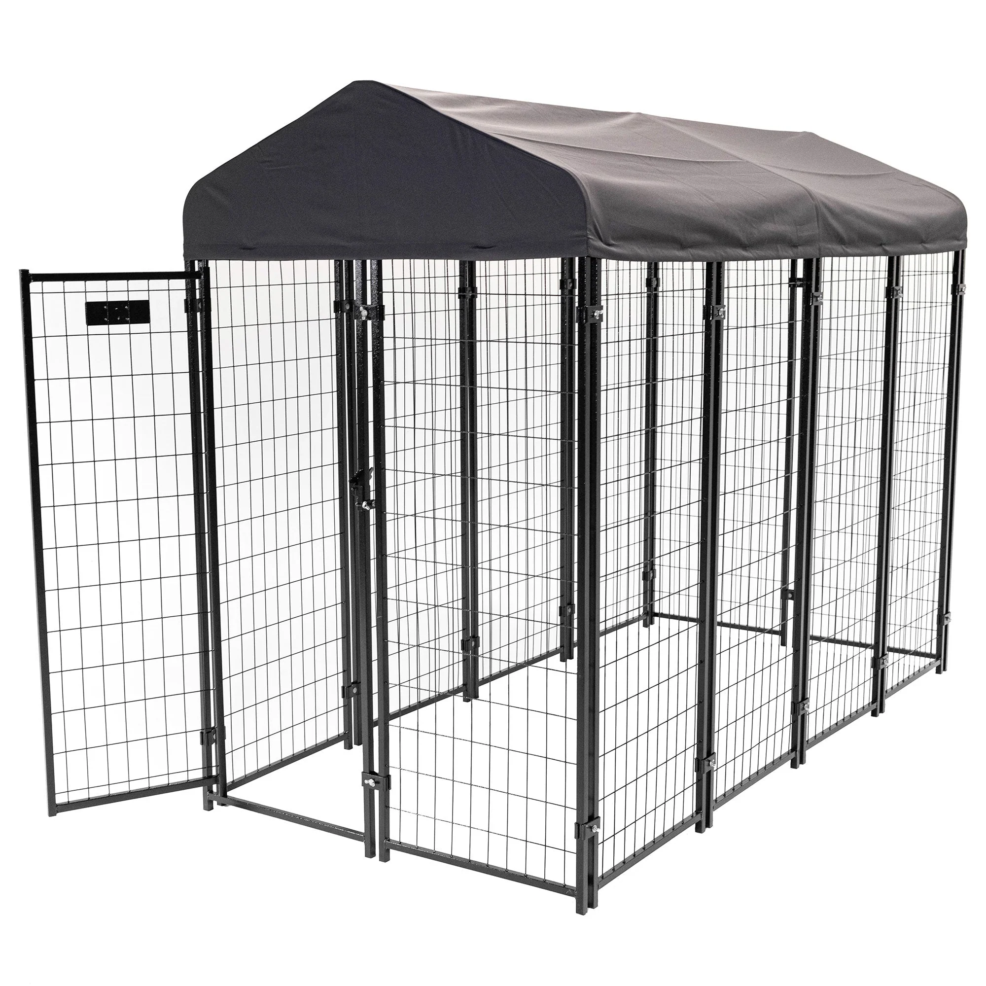 Lucky Dog STAY Series 4 x 8 x 6 Foot Roofed Steel Frame Villa Dog Kennel, Grey - Image 5