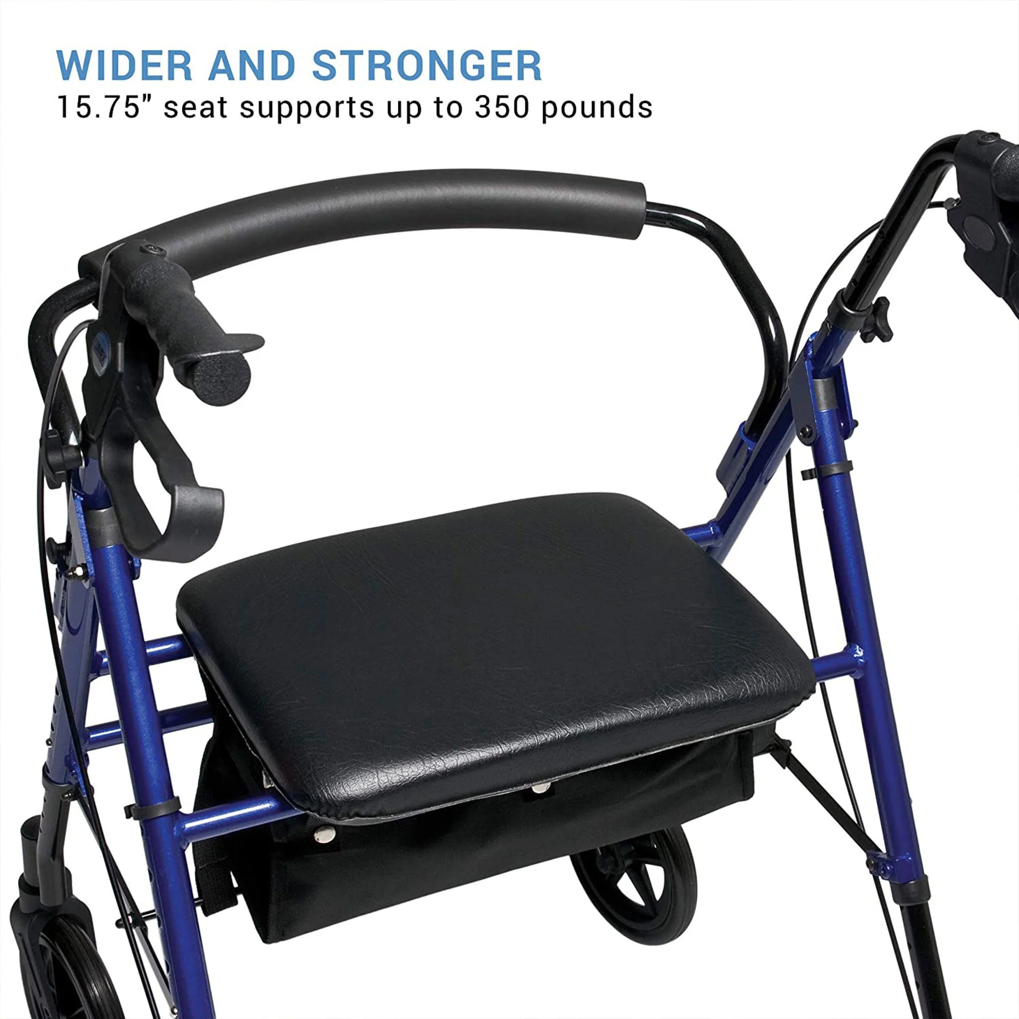Lumex Set N' Go Wide 2-In-1 Height Adjustable Rollator Walker with Pouch, Blue - Image 4
